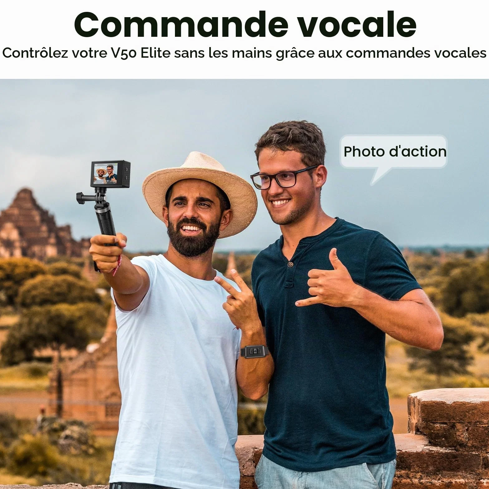 AKASO V50 Elite Caméra Sport 4K 60fps 20MP WiFi Etanche EIS 8X Zoom 2 Batteries
