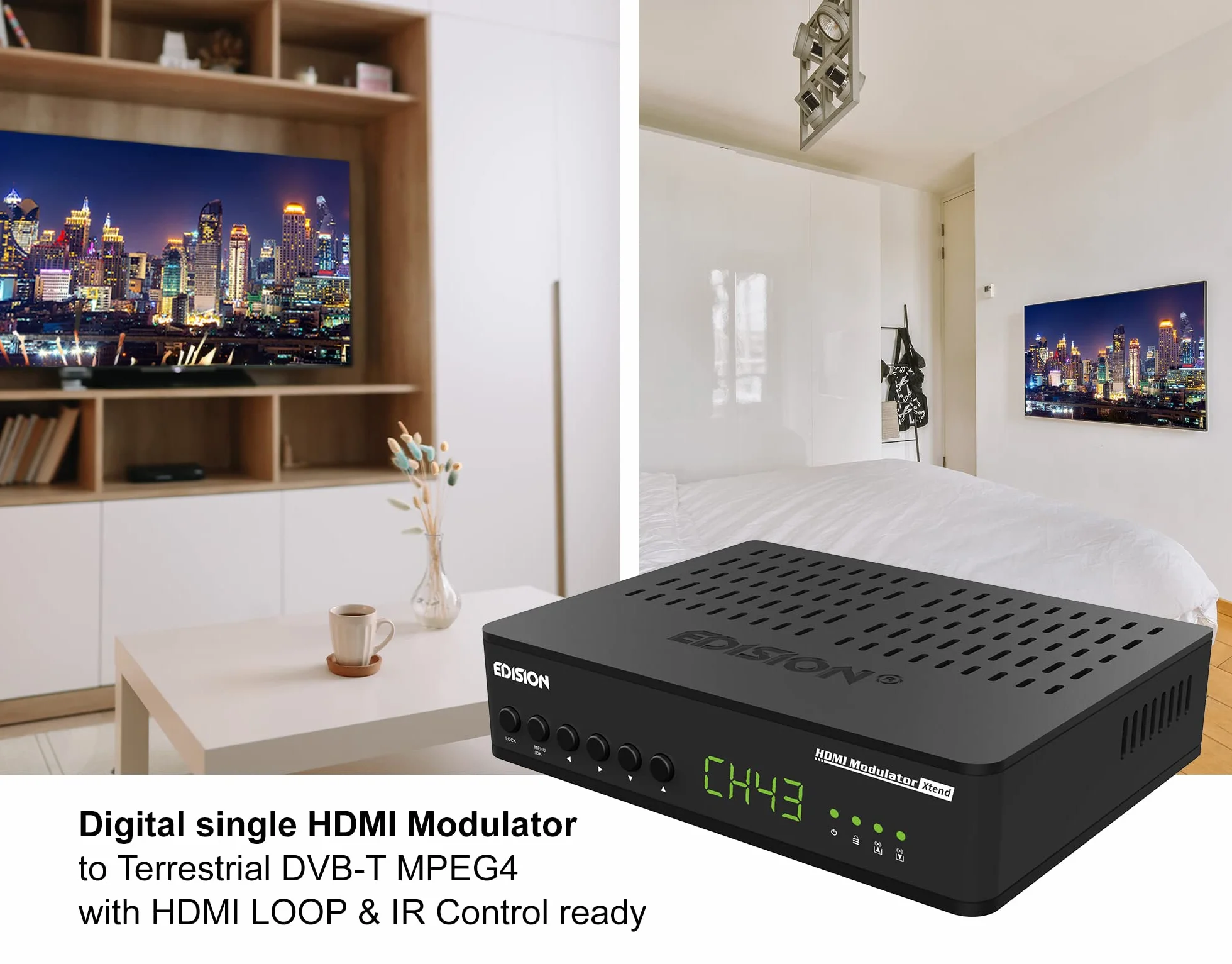 Edision HDMI Modulator Xtend Lite, Full HD MPEG4, HDMI-Loop Out, RF-in, 50 ID Fonction de pré-Configuration, Noir