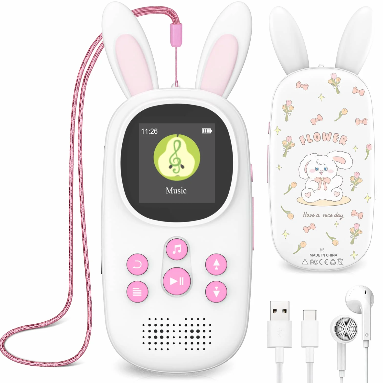Lecteur MP3 Enfants 32 Go Bluetooth Haut-Parleur Radio FM Enregistrements Alarme Chronomètre