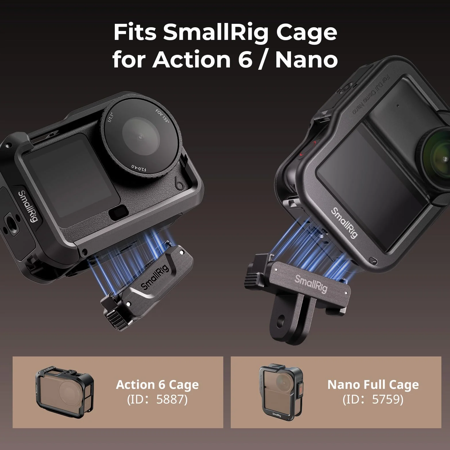 SMALLRIG Action 6 / Nano Adaptateur Magnétique à Dégagement Rapide pour DJI Osmo Action 6 / Osmo Nano, Lot de 2 avec Fixation à 2 Broches et Filetage 1/4"-20, pour Trépied/Perche à Selfie - 5918