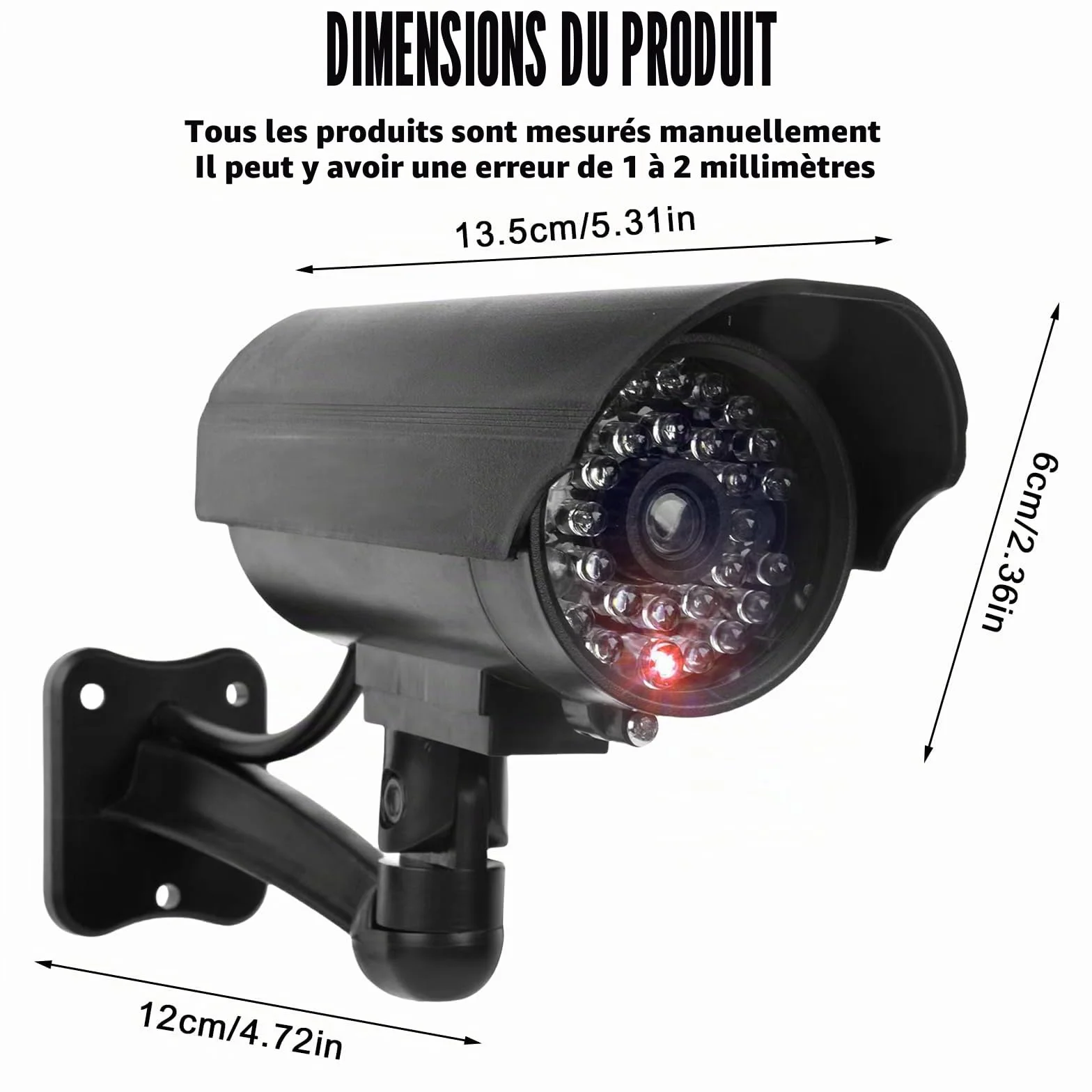 GOMETY Lot de 2 caméras factices extérieures, fausse caméra de sécurité avec LED rouge clignotante, caméra CCTV factice de sécurité pour intérieur et extérieur