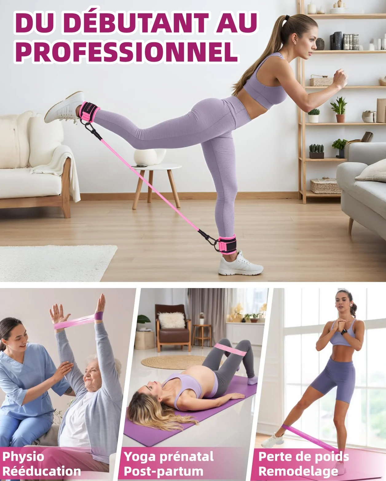 Kit Élastique Musculation 12 pièces Bandes de Résistance 5-40 lbs Sangles Cheville 10-30 lbs avec Sac