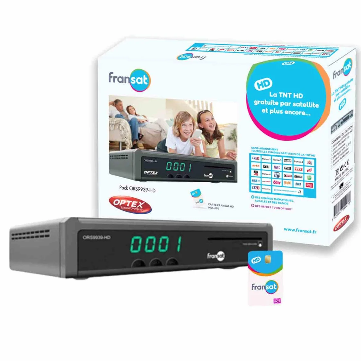 OPTEX ORS9939HD Récepteur/Décodeur TV Satellite HD enregistreur USB + Carte Fransat PC7 (Satellite Eutelsat)