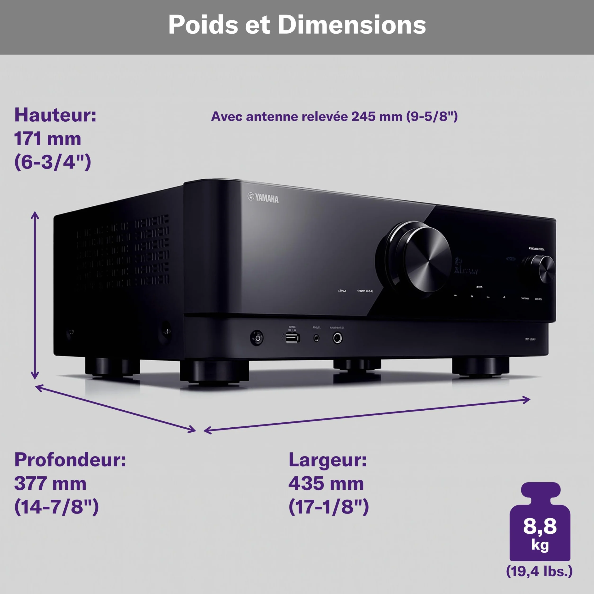 Yamaha RX-V4A Amplificateur WiFi Surround MusicCast Home Cinéma 5.2 Noir