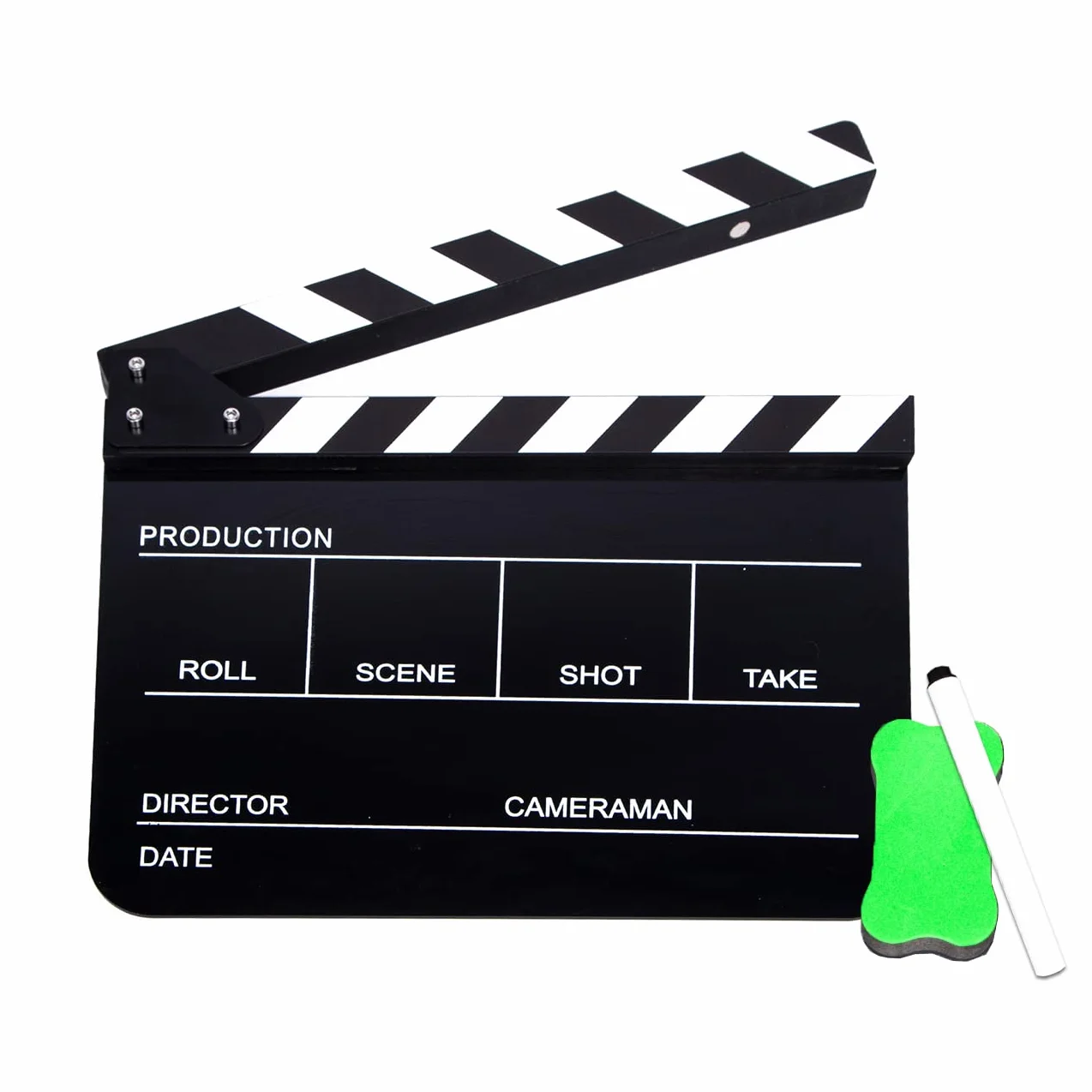 Acrylique Noir Clap Cinéma Film Action Scène Clapper Board Ardoise 30x24cm, Scènes D'action Cut Clapper Ardoise avec Perche pour Production Vidéo