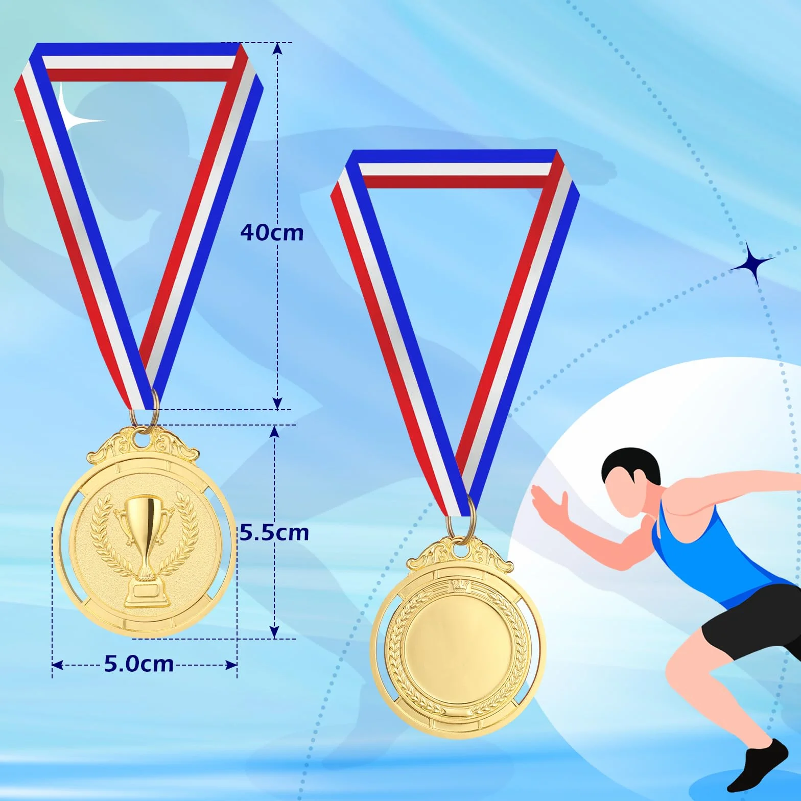 Médaille d'or avec Ruban de Cou 5 cm pour Enfants Compétitions Sportives Style Olympique 12 Pièces