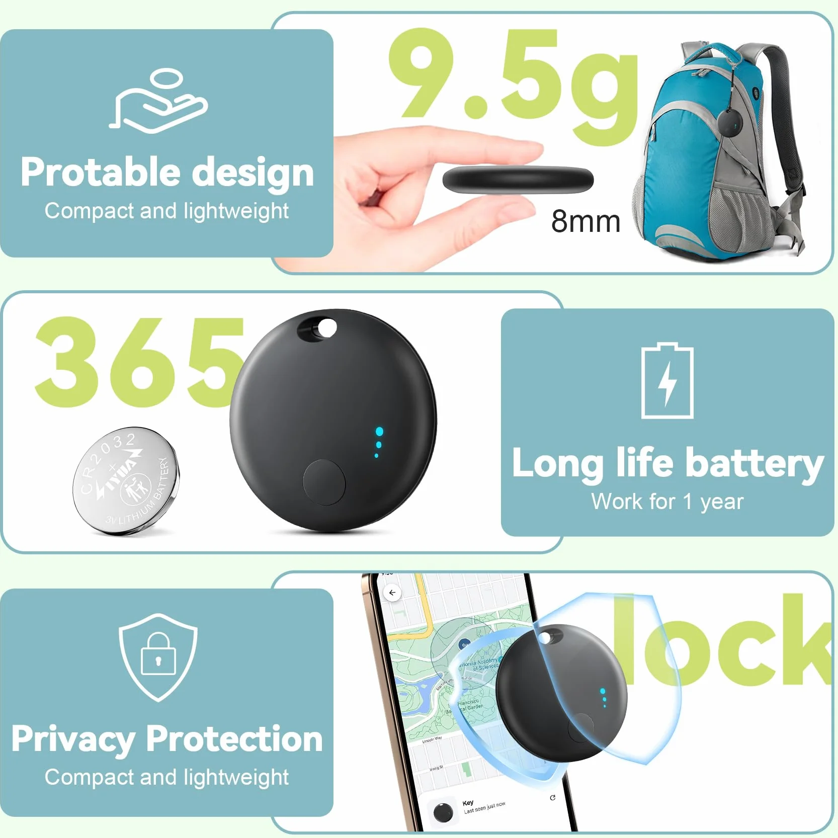 Air Tracker Android, 4 Traceur Localisateur D’Objets Bluetooth, Smart Tracker Tag Fonctionne avec l’app Google Localiser (Uniquement Android), Smart Traceur Tag pour clés, Bagages