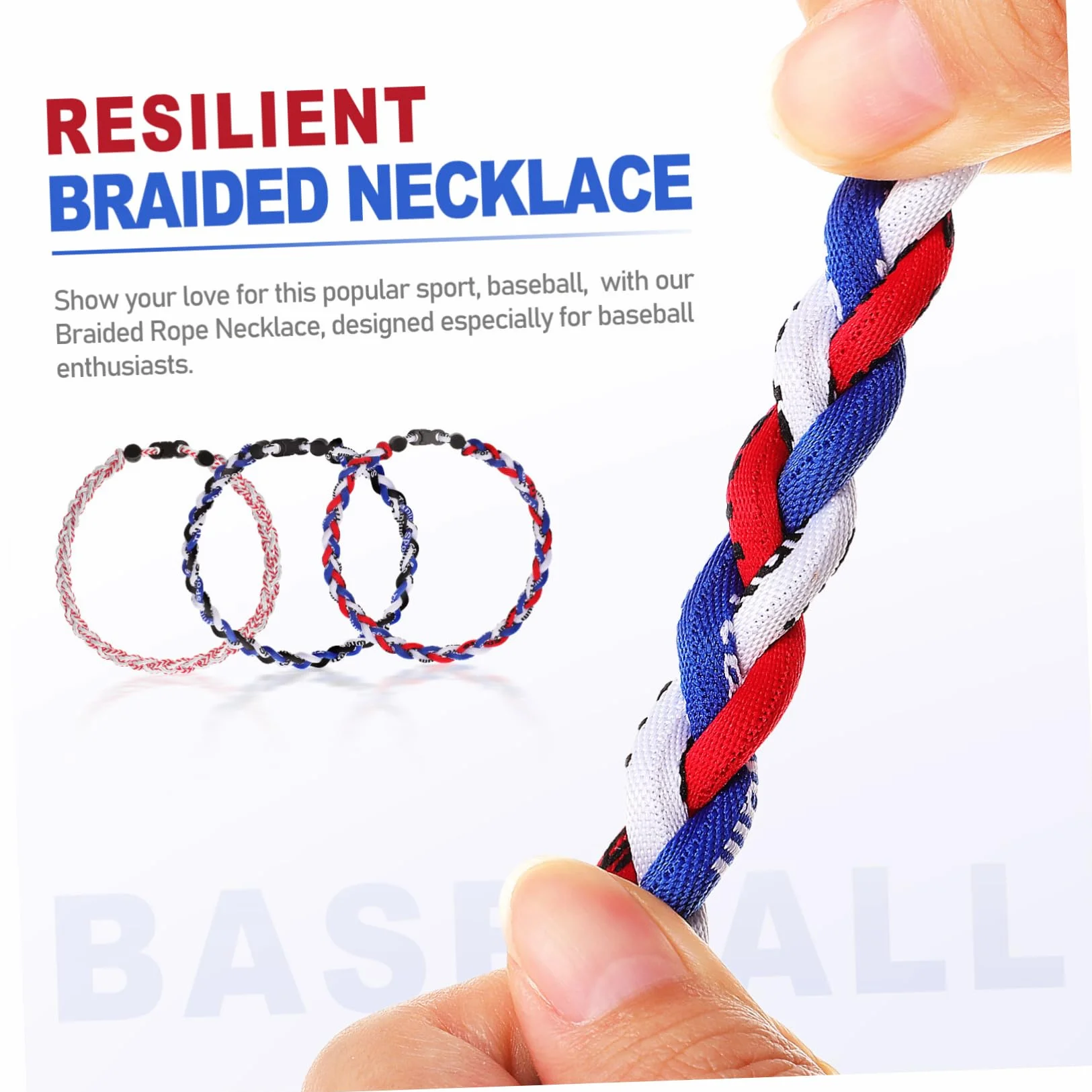 Collier Accessoires Sportifs Baseball Corde en Tressé pour Hommes 3 Pièces