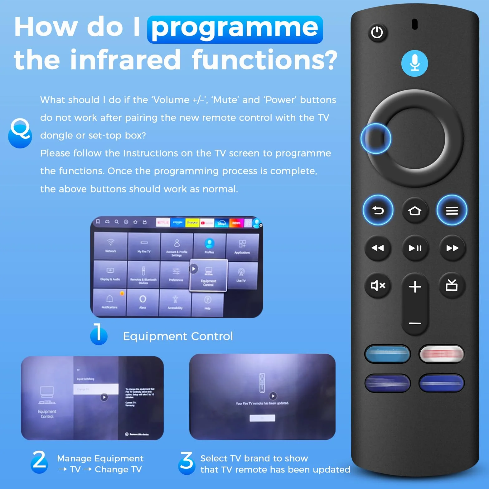 Télécommande Vocale de Remplacement 3e Génération Compatible avec Fire TV Stick 2/3 Gen 4K 4K Max Lite HD Fire TV Cube 2nd 3rd Gen Bluetooth 4 Touches Raccourcis