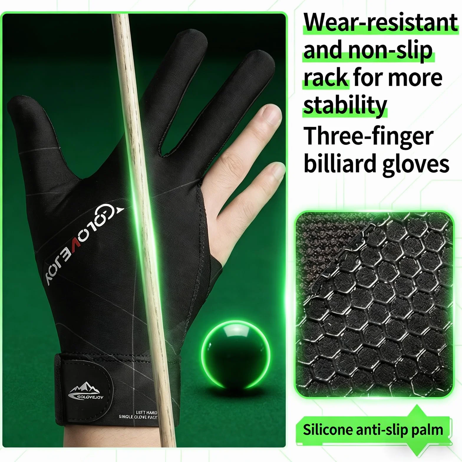 Gants de Billard Respirants à Séchage Rapide Antidérapant pour Tir Précision Queue de Billard Noir