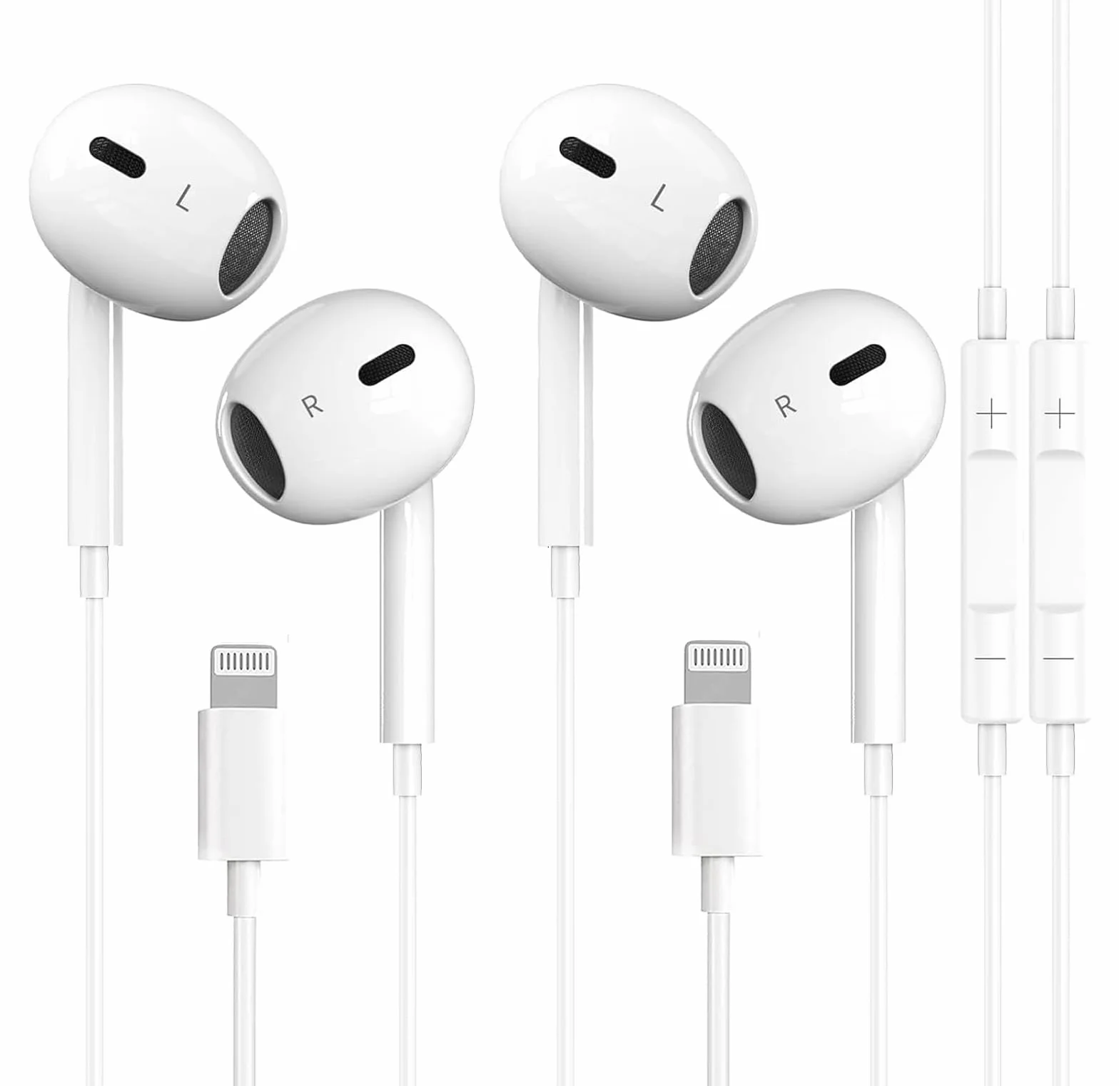 Lot de 2 écouteurs Lightning avec câble, certifiés Apple MFi pour iPhone 14/14 Plus/13/12/11/8/7 X Pro Max, écouteurs intra-auriculaires HiFi Audio Stéréo