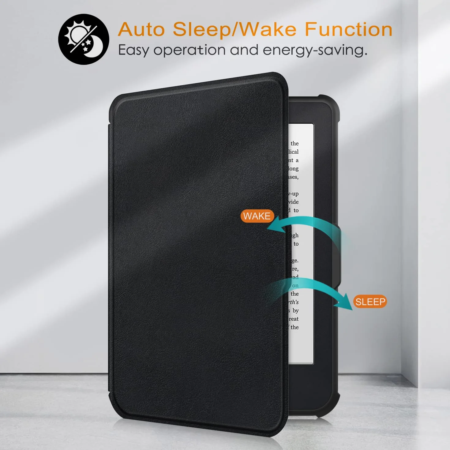 Housse Coque Ultra Fine pour Kobo Clara Colour/2E/BW - Étui Automatique Veille/Réveil avec Dragonne, Noir