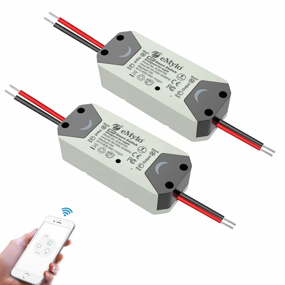 eMylo Commutateur WiFi intelligent Interrupteur d'éclairage WiFi universel Smart Home DIY Module de relais sans fil Télécommande Minuterie Commande vocale avec Alexa, Google Home Via Android IOS 2PCS