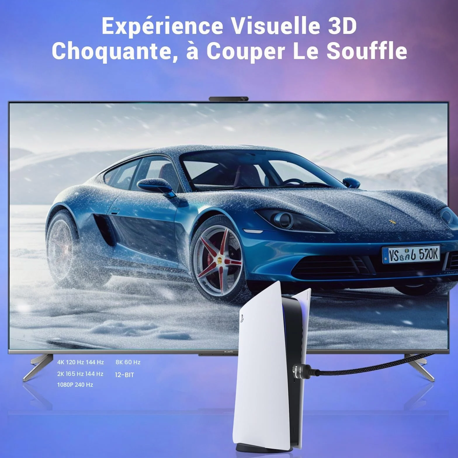 Etseinri Câble HDMI 2.1 2M, Certifié 48Gbps Ultra Haute Vitesse 4K 240Hz 8K 60Hz HDCP 2.3 eARC HDR10+ Dolby Vision pour PC Moniteurs Gaming HDTV