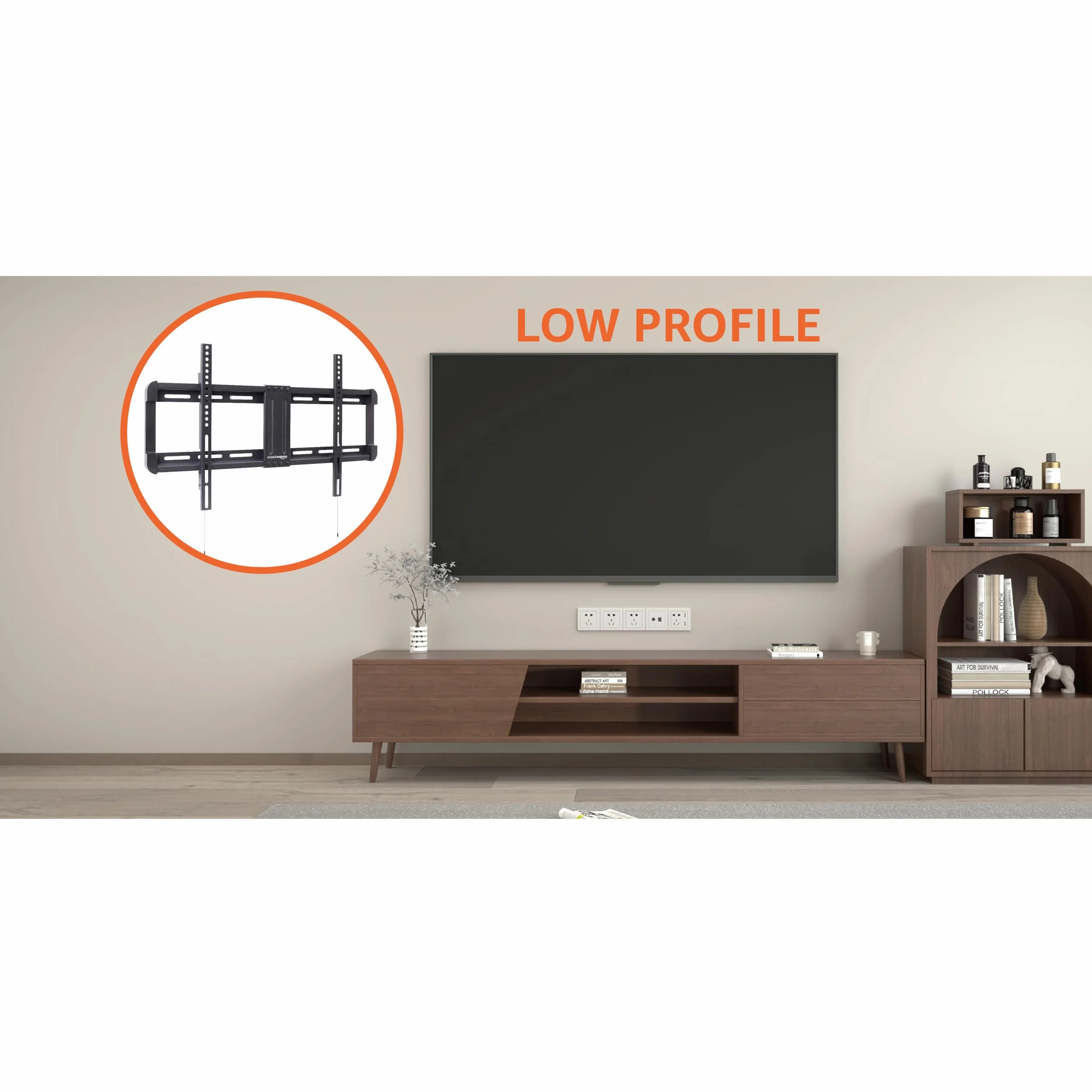 Amazon Basics Support mural fin pour télévision - Position horizontale ajustable après installation, 1 pièces, Pour (32 à 86 pouces), 81.2 à 218 cm, Noir