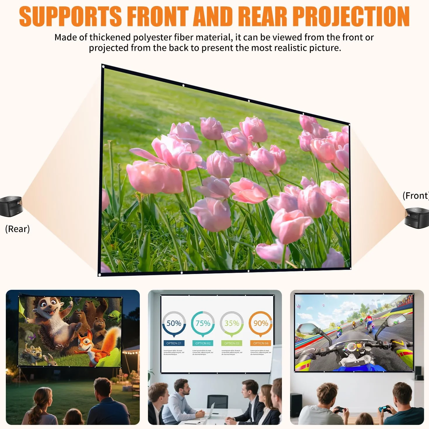 Écran de Projecteur 120 Pouces Pliable Anti-Plis Double Face pour Vidéoprojecteurs Cinéma Maison