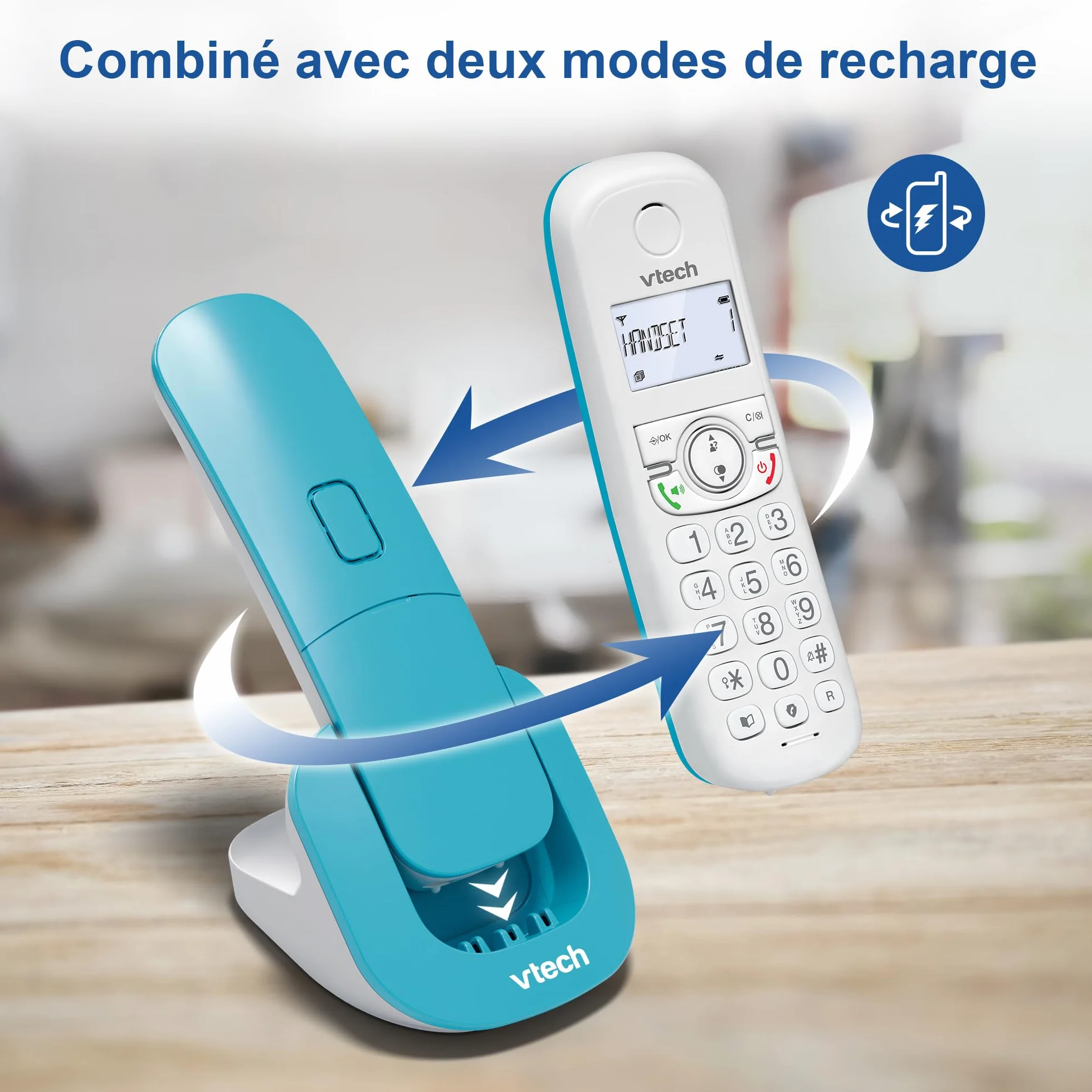 VTech CS1500 Téléphone sans Fil DECT Double Charge avec Blocage d'appel, Identification Appelant, Haut-Parleur Mains Libres
