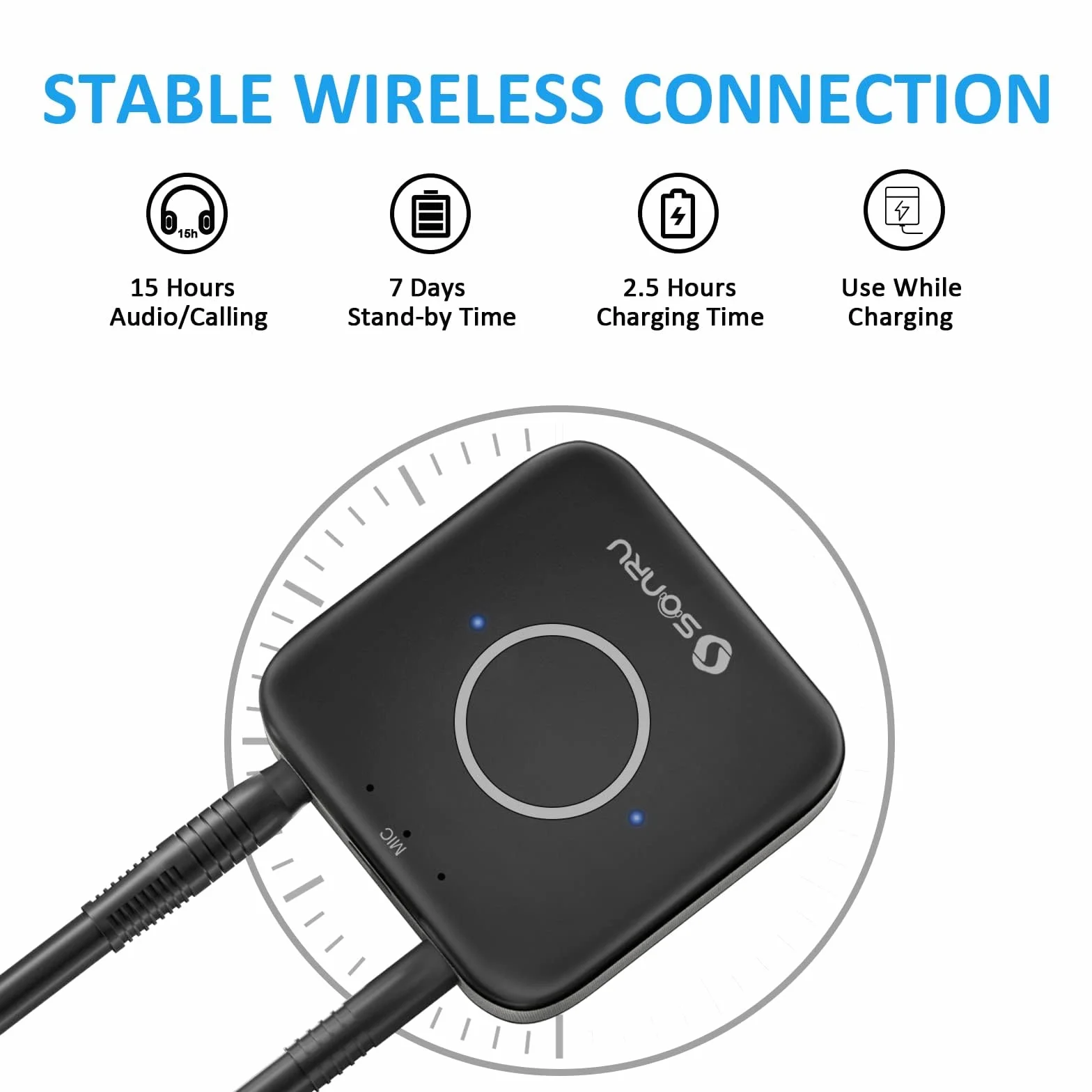 SONRU Récepteur Bluetooth 5.3, Adaptateur Bluetooth Récepteur Audio sans Fil de Voiture avec Câble RCA AUX 3,5 mm, Doubles Sorties AUX pour Système Audio de Diffusion Musique Stéréo à Domicile