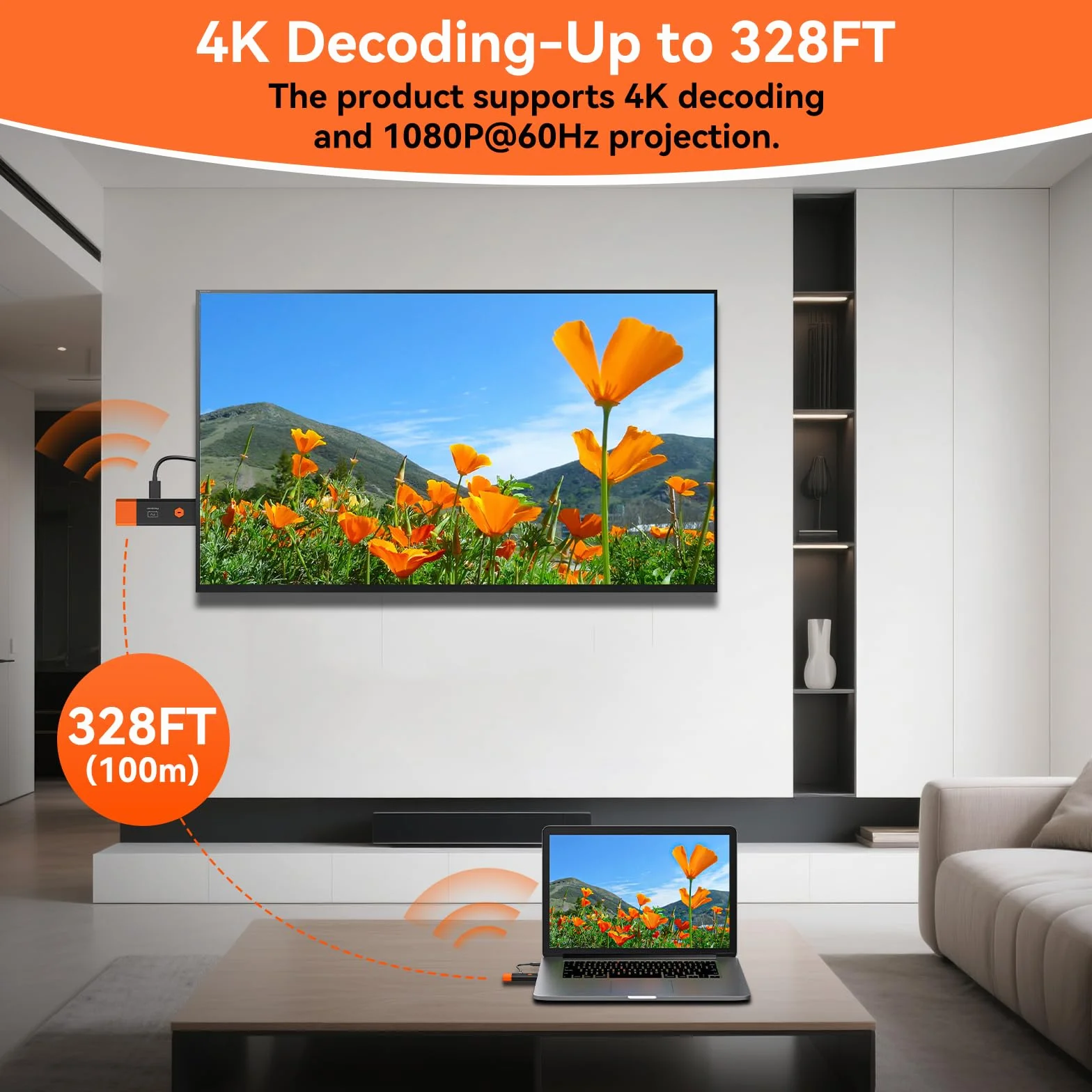 Transmetteur & Récepteur HDMI sans Fil 4K – Double Bande 5.8G, Portée 50 m, Multi-écran (1 RX), Plug & Play, Entrée 4K Sortie 1080p avec EDID (1pcs)