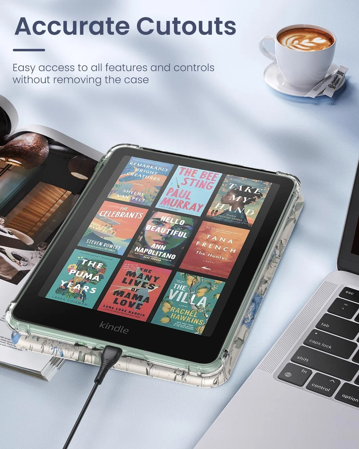 MoKo Coque pour 7" Kindle Paperwhite 12 Gén Modèle 2024 et Kindle Colorsoft Signature Edition 2024, Étui de Protection Ultra Clair en TPU Souple et Transparent avec Auto Réveil/Sommeil, Blanc & Bleu