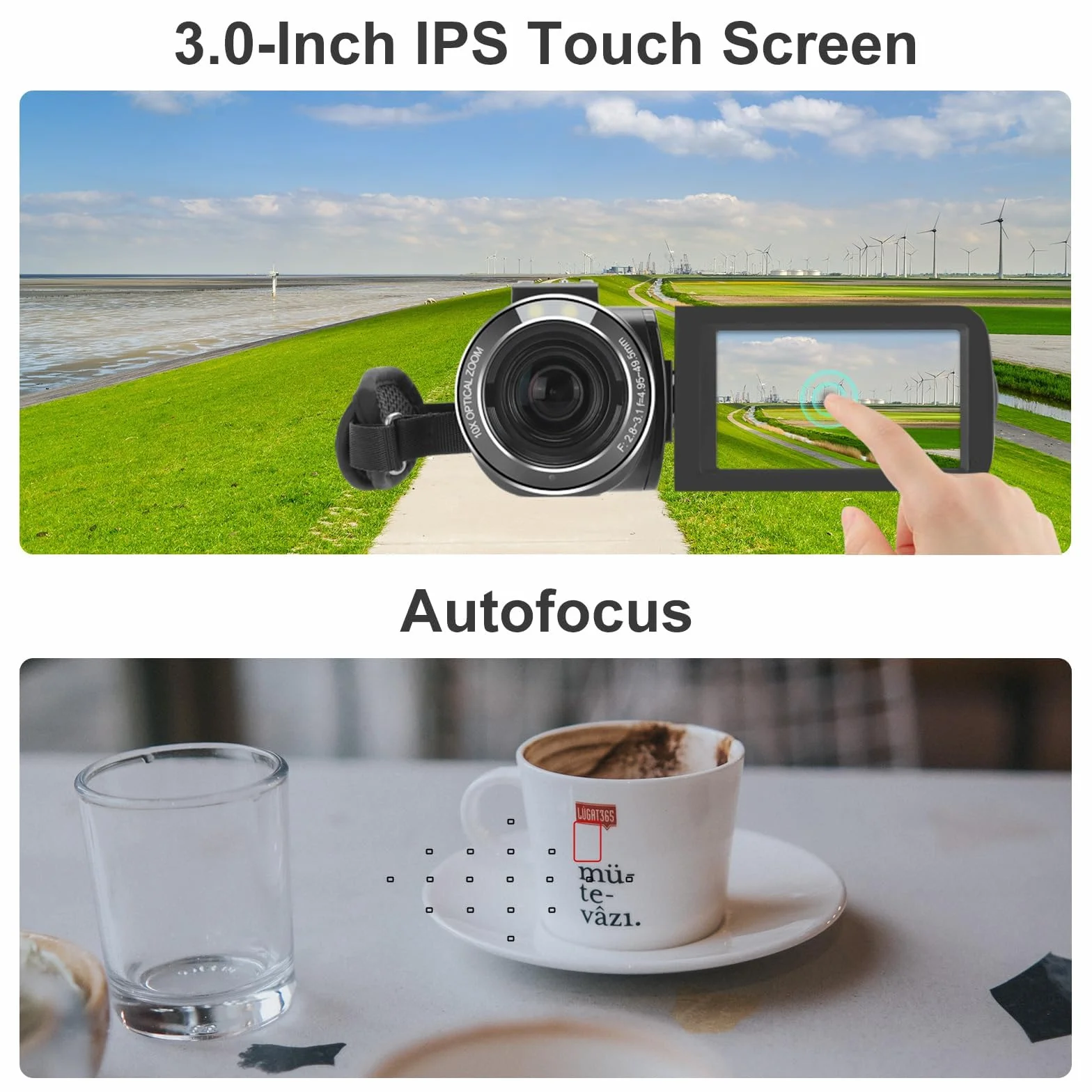 ORDRO Caméra Vidéo 4K Ultra HD Caméscope avec Zoom Optique 10X et WiFi, Carte SD 32GB