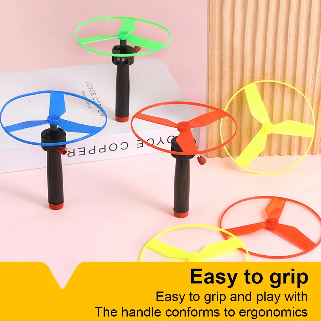 Skyrocopter Jouet Volant avec 4 Lanceurs et 8 Disques en Bambou pour Enfants 3 Ans+ Intérieur Extérieur