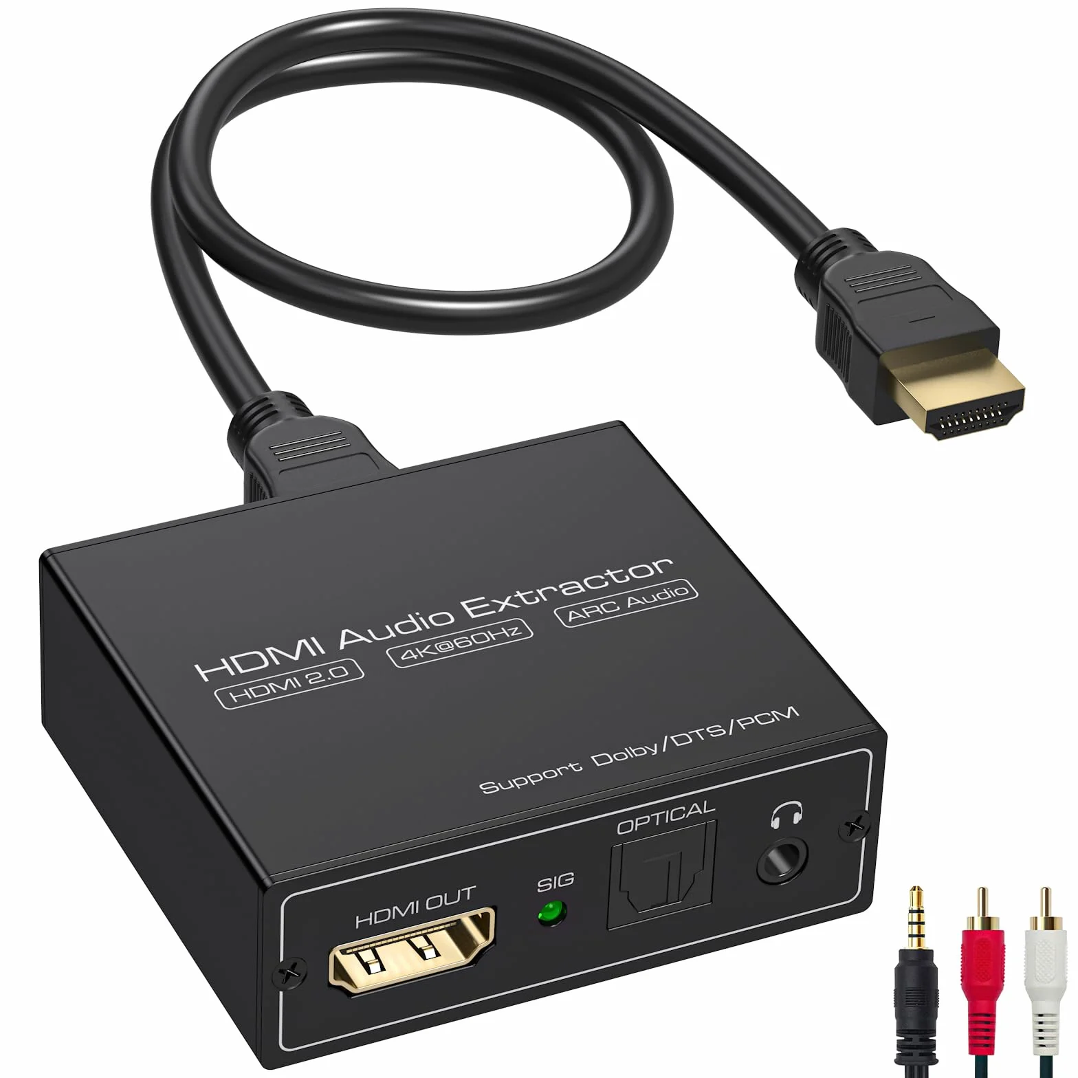 VEDINDUST HDMI ARC Audio Extractor Splitter Adapter 4K@60Hz HDMI Fiber Optic Adapter to 3.5mm Converter Splitter SPDIF TOSLINK Fiber Optic and 3.5mm Stereo Audio, Supporting LPCM 7.1/DTS/DSD