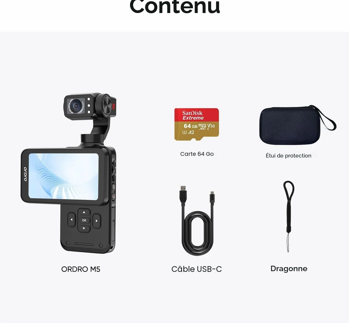 ORDRO M5 Camera Vlog, 4K/60 IPS Camescope, Stabilisation à 3 Axes, Écran Tactile Rotatif 3,5", Suivi Facial, WiFi, Camera Vision Nocturne, Caméscopes Youtube