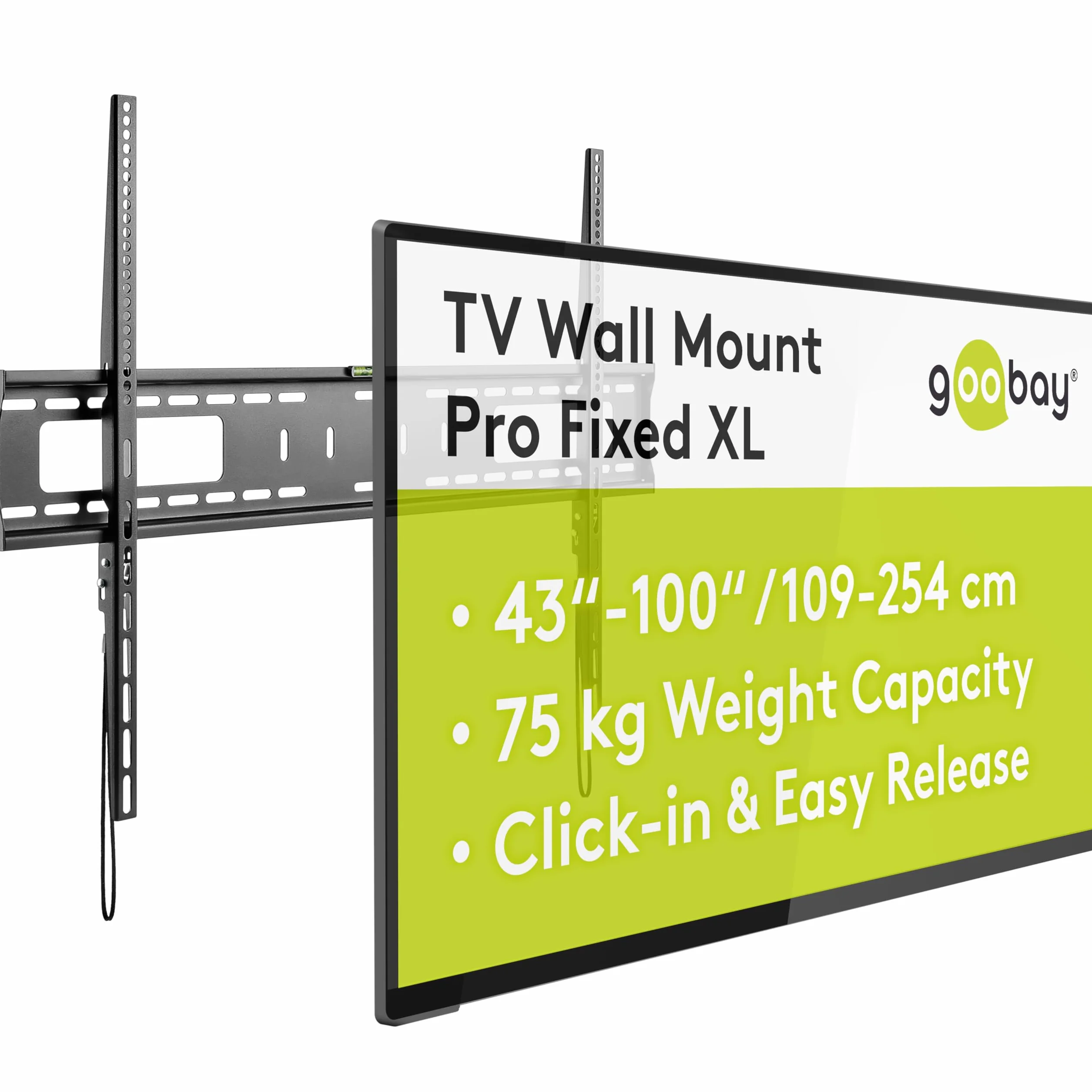 goobay Support TV Mural Fixe 43-100 Pouces 30,5 mm VESA 900x600 Charge Lourde Jusqu'à 75 kg - Pro FIXED XL - 49892