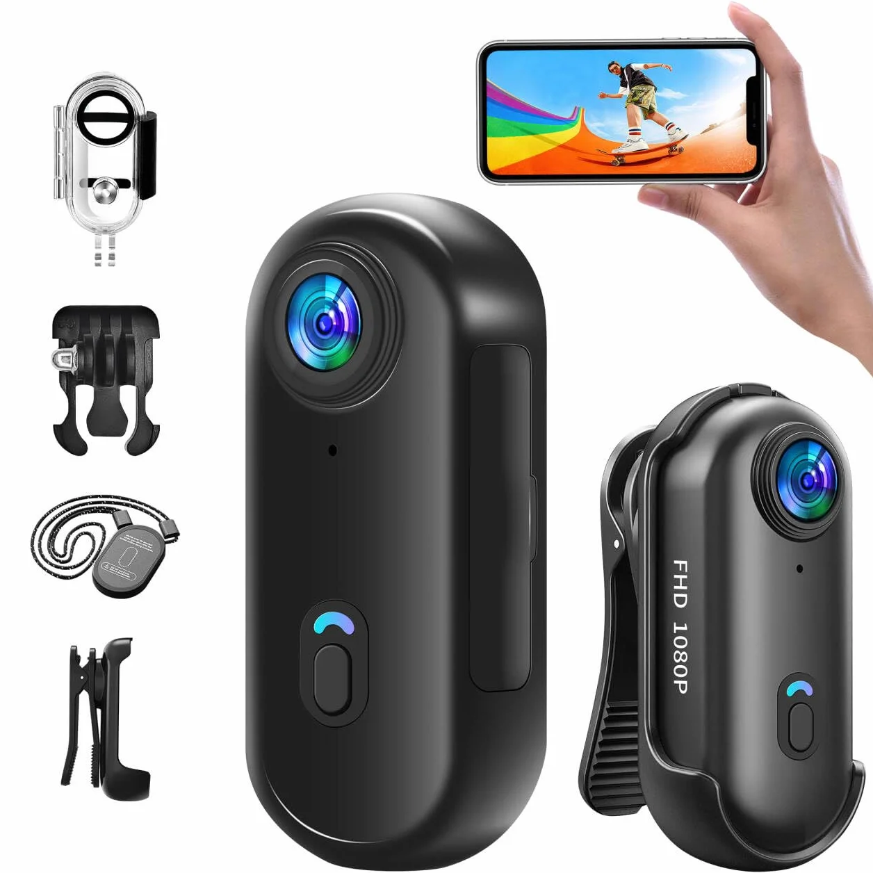 Camera Sport,Caméra Corporelle étanche Magnétique,Mini Camera Sport Minicaméra Sportive WiFi,POV Pro Caméra Portable avec Clip Petite-caméra d'action,Caméra Casque pour la Moto et Le Vélo