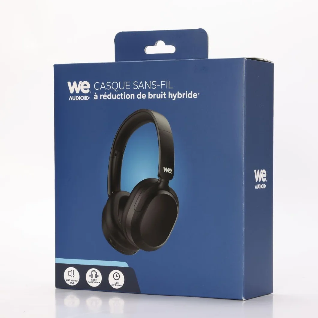 WE Casque Bluetooth - ENC&ANC 35dB - BT V5,3-4 Micros intégrés - Arceau réglable Coussinets rotatifs - Batterie de 500mAh, autonomie en Veille 60h, Noir