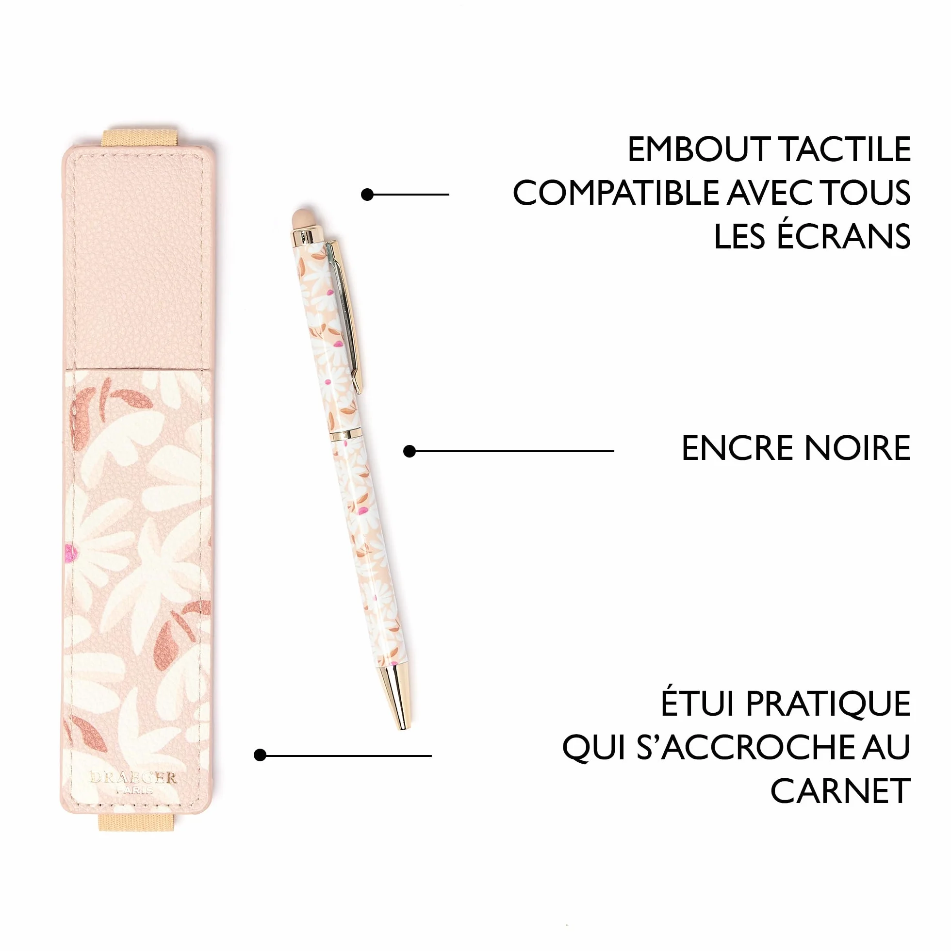 DRAEGER Paris 1886 Coffret Stylo Tactile & Étui – Stylo à Embout Tactile pour écrans + étui pour 2 stylos en matière recyclée