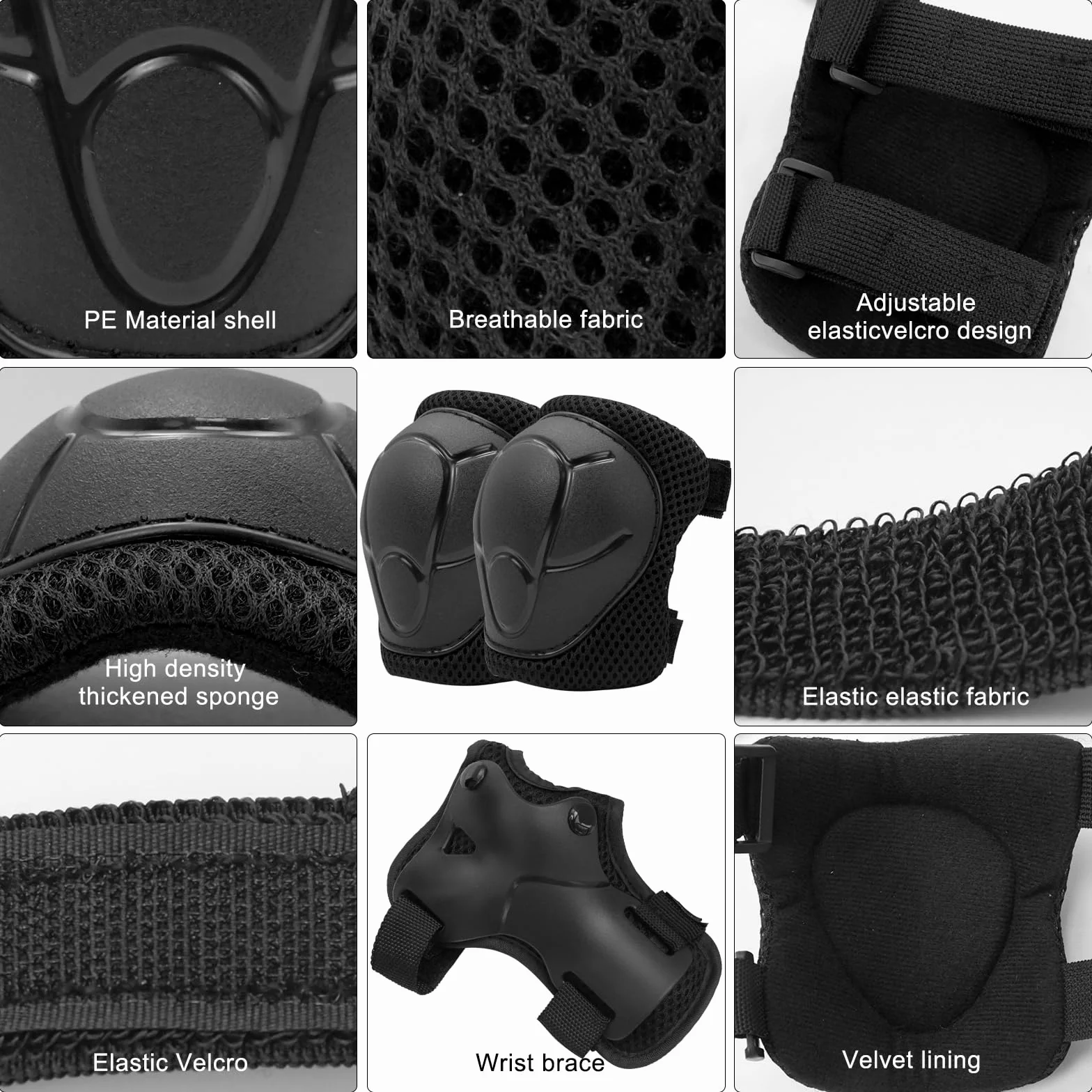 Protection Velo Enfant 3 ans Genouillères pour Enfants Ensemble de Protection Patins à Roulettes Coudières Protège-Poignets Noir