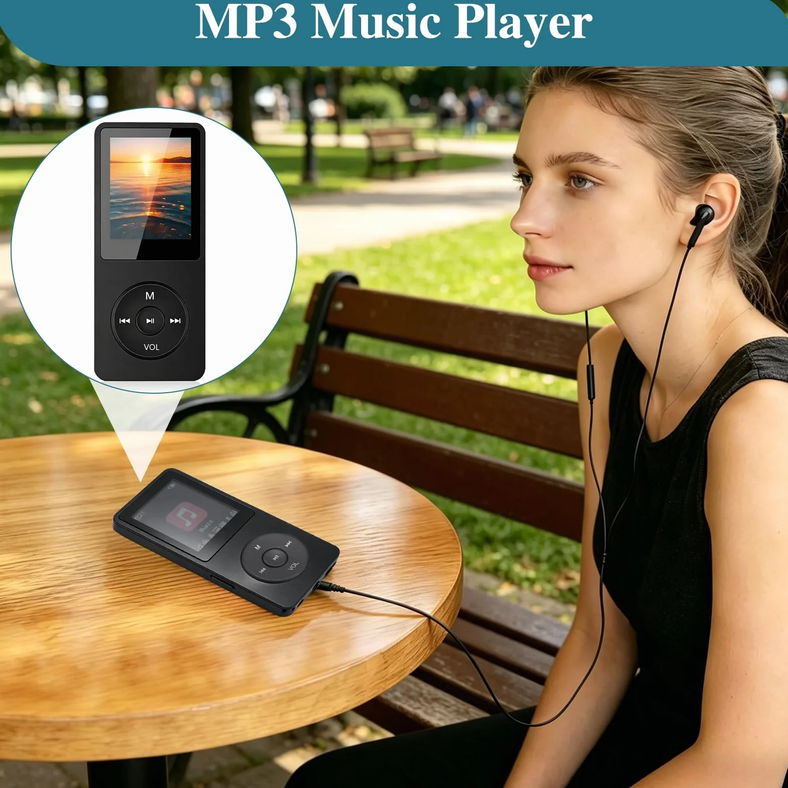 Lecteur MP3 Bluetooth 5.3 64Go avec Haut-Parleur, Radio FM, Écran 1,8", Autonomie 70H, Léger