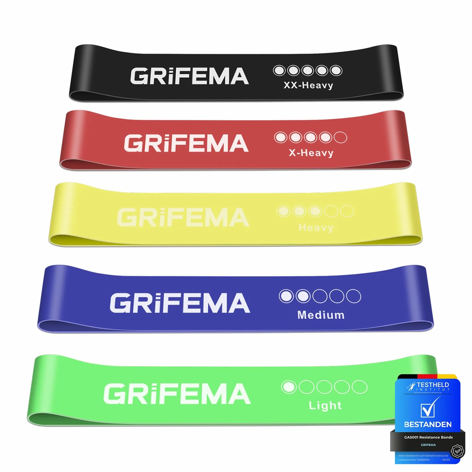 GRIFEMA GA5001 Bandes Élastiques de Musculation 5 Niveaux Résistance Pilates Yoga