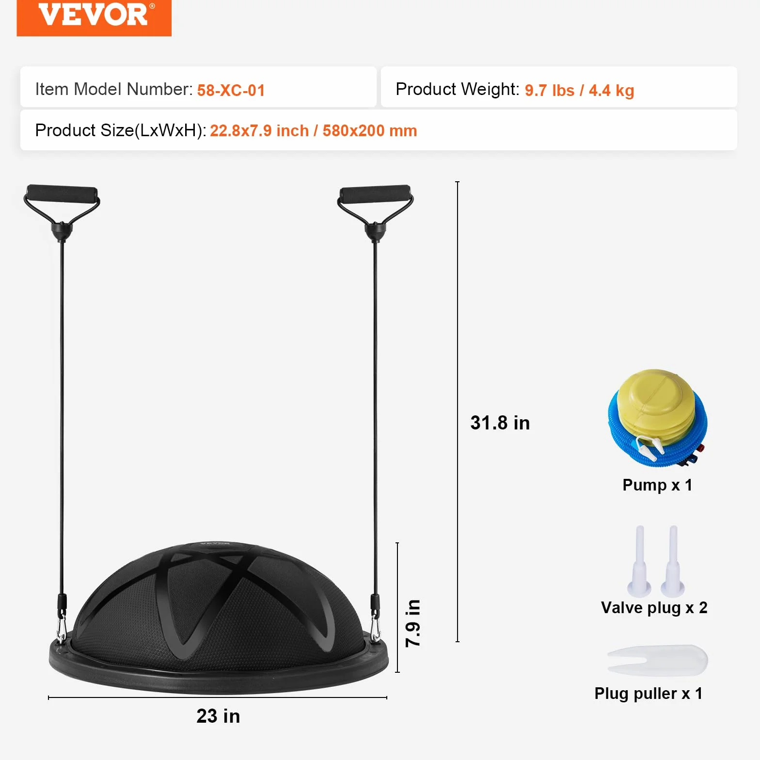 VEVOR Balle d'Équilibre Demi-ballon Fitness 66cm avec Pompe à Pied, Capacité 300 kg