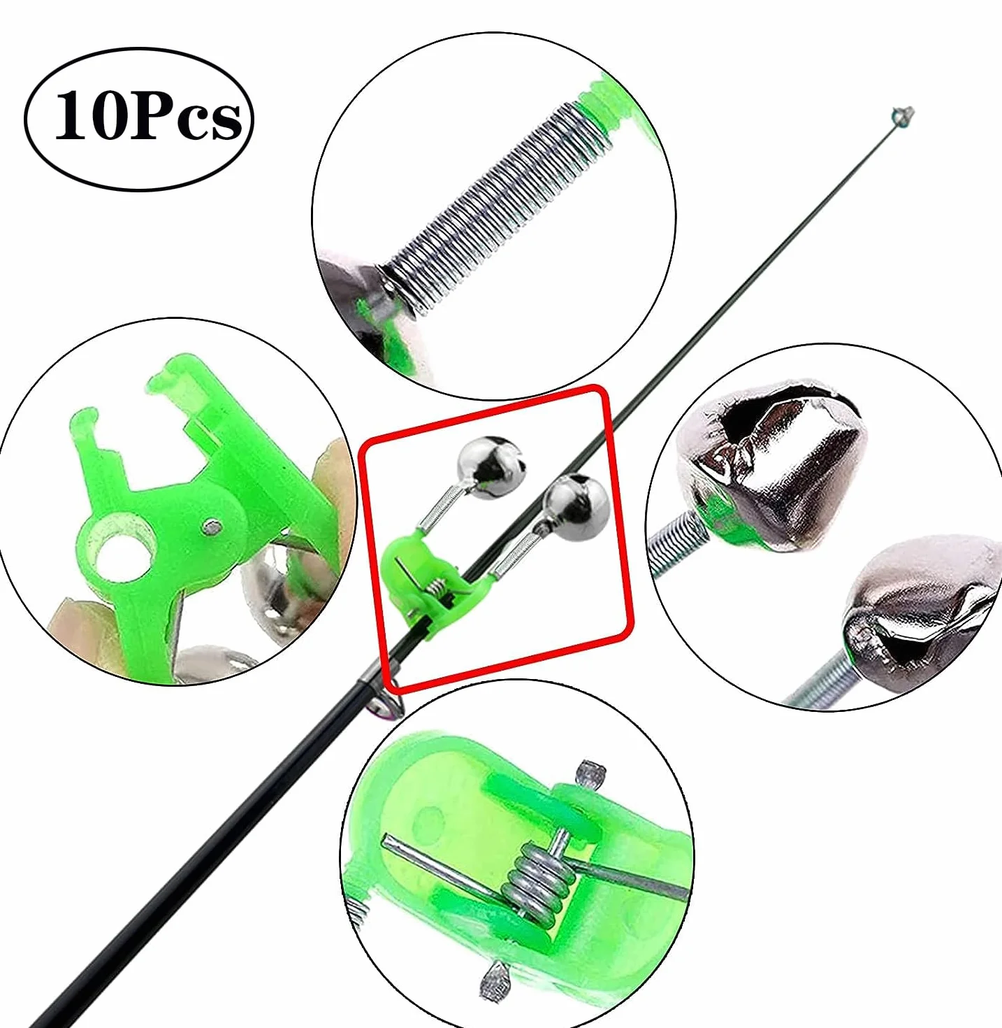 Cloche de Pêche 10 pièces Alarme Morsure Indicateur Cloche Clips Canne à Pêche Plein Air