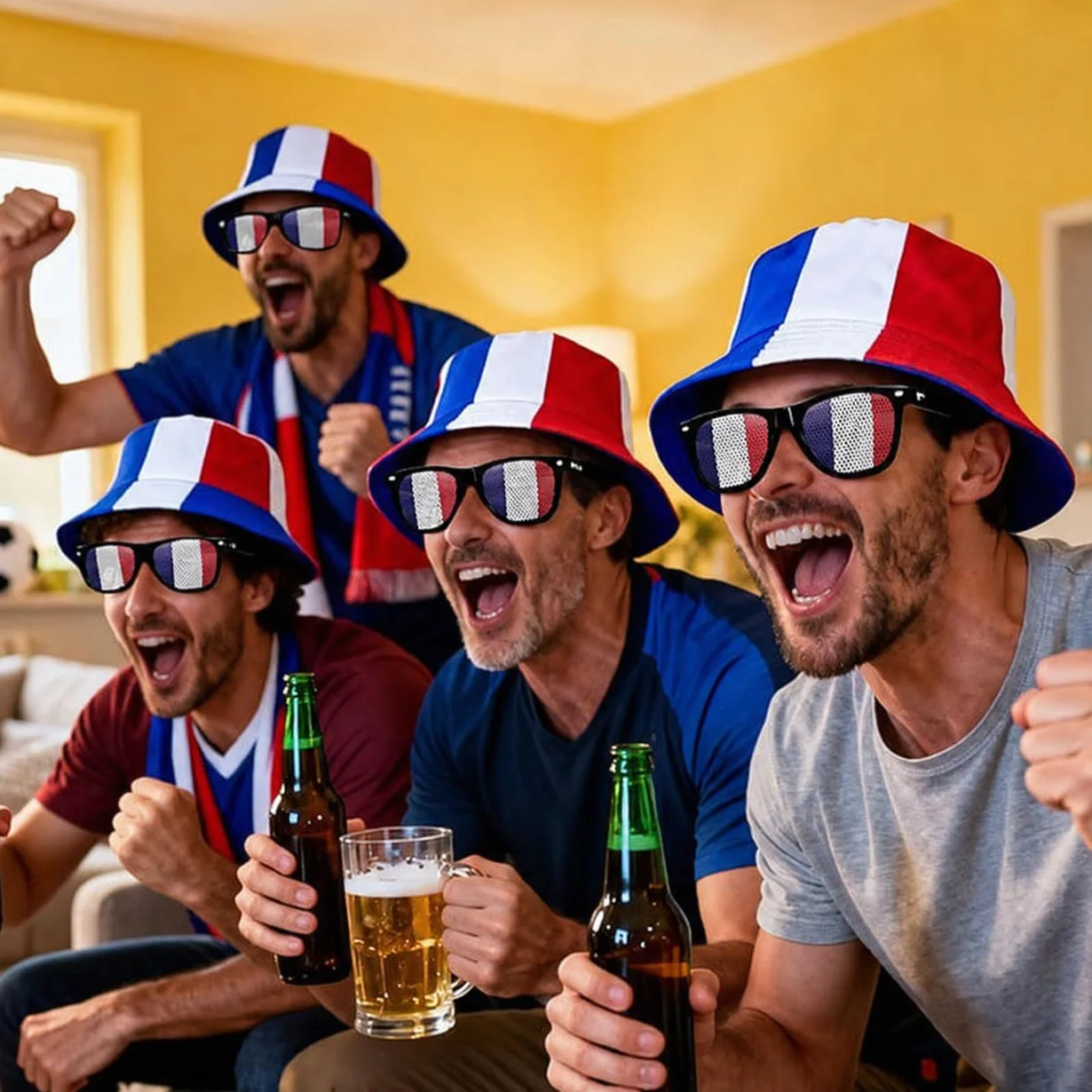 Kit Supporter France 8 Pièces Accessoires Tricolores Chapeau Lunettes Drapeaux Bracelet Autocollants Bleu Blanc Rouge Maillot Equipe De France Foot 2026