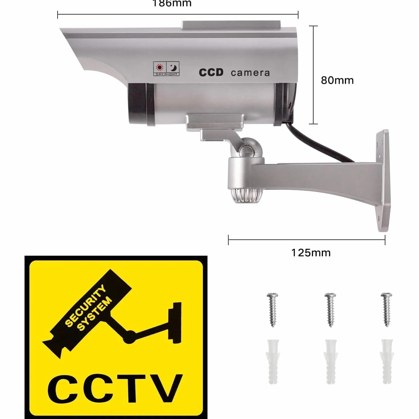 ERWEY 2 pièces Caméra Solaire LED Flash caméra virtuelle, caméra de sécurité Solaire CCTV analogique Surveillance virtuelle caméra de sécurité, Argent