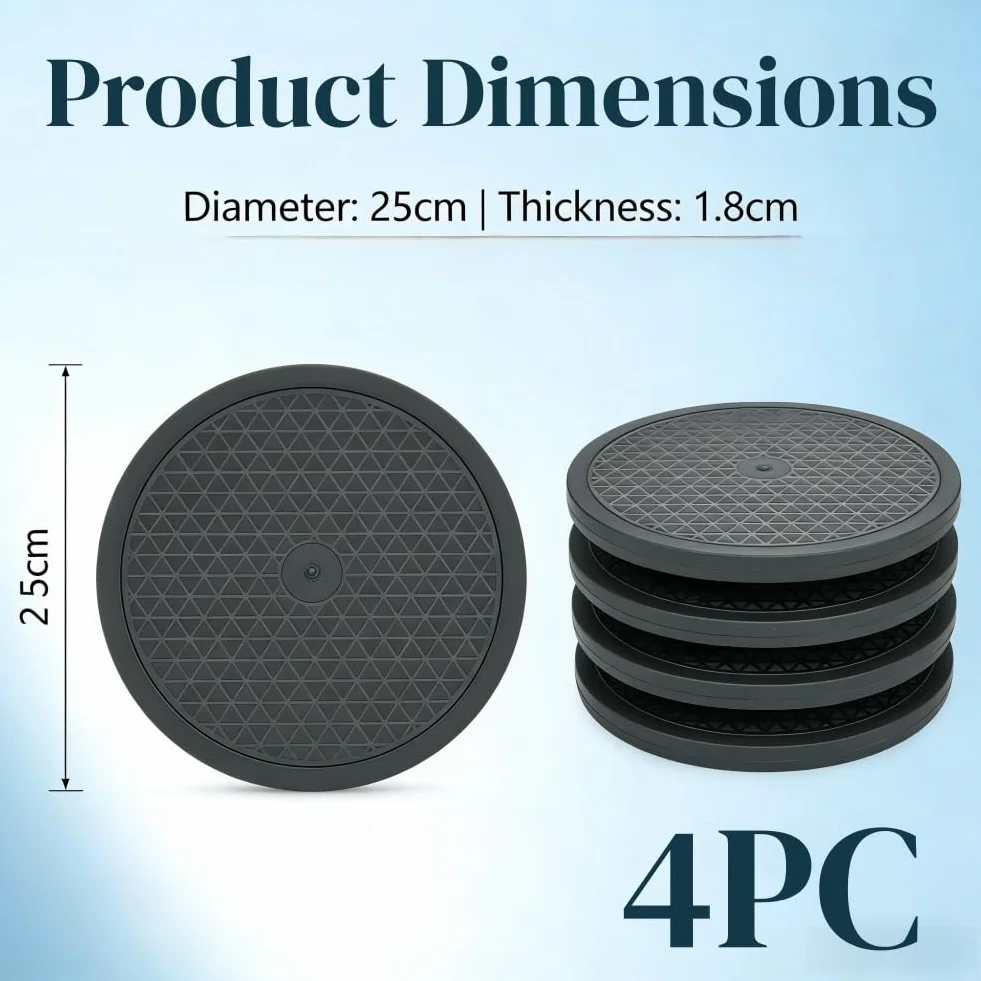 Plateau Tournant,4pcs Tourne-Disque Rotatif à 360°Plateau Pivotant,Plateau Tournant Manuel,Tourne-Disque Rotatif Rotatif à 360 Degré Plateau Pivotant TV,Plateau Tournant Rotatif à 360°,25cm
