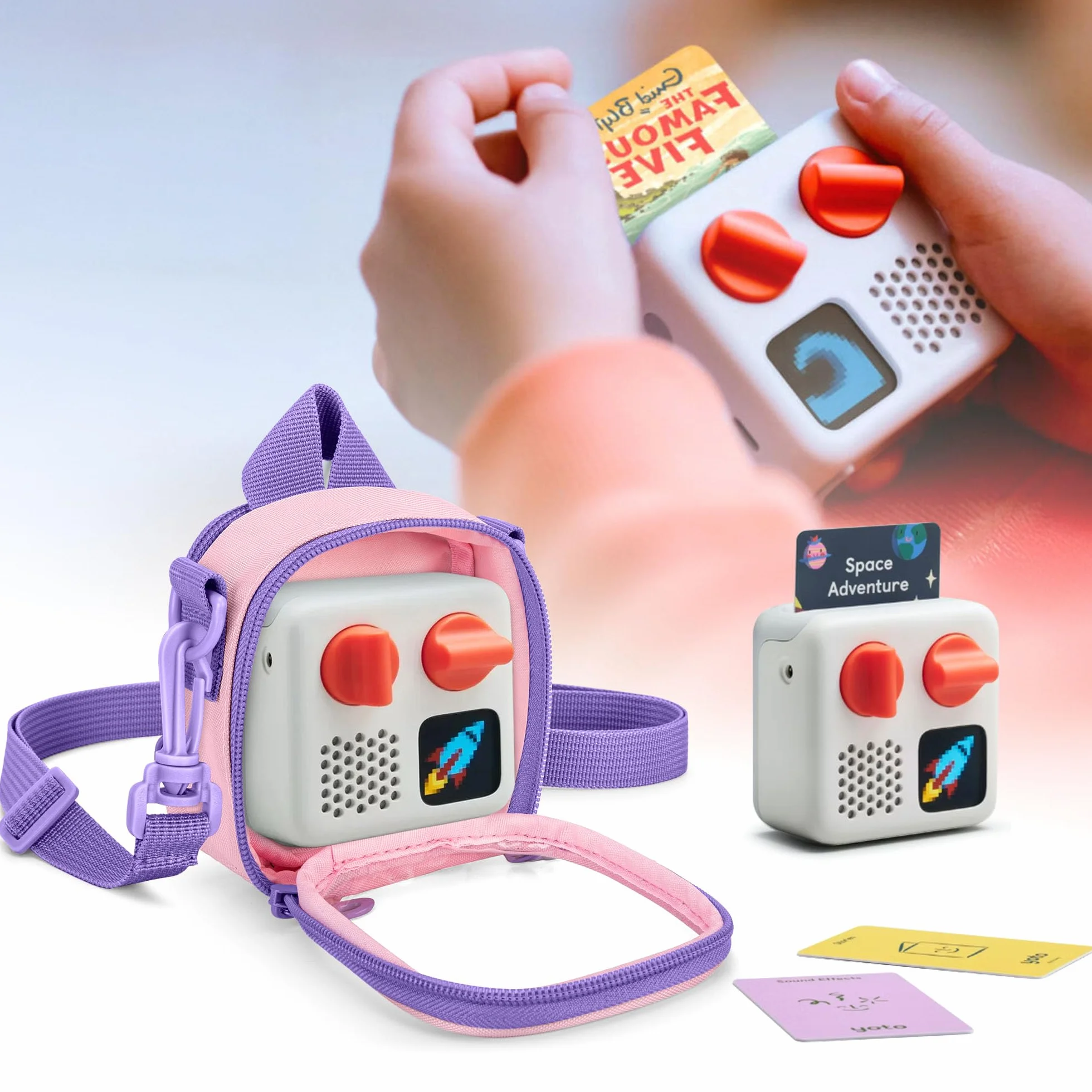 LoDrid Étui de Transport Compatible avec Yoto Mini (édition 2024), Sac de Rangement Portable pour Lecteur Audio avec bandoulière Amovible, Poche arrière pour Cartes ou Accessoires, Violet