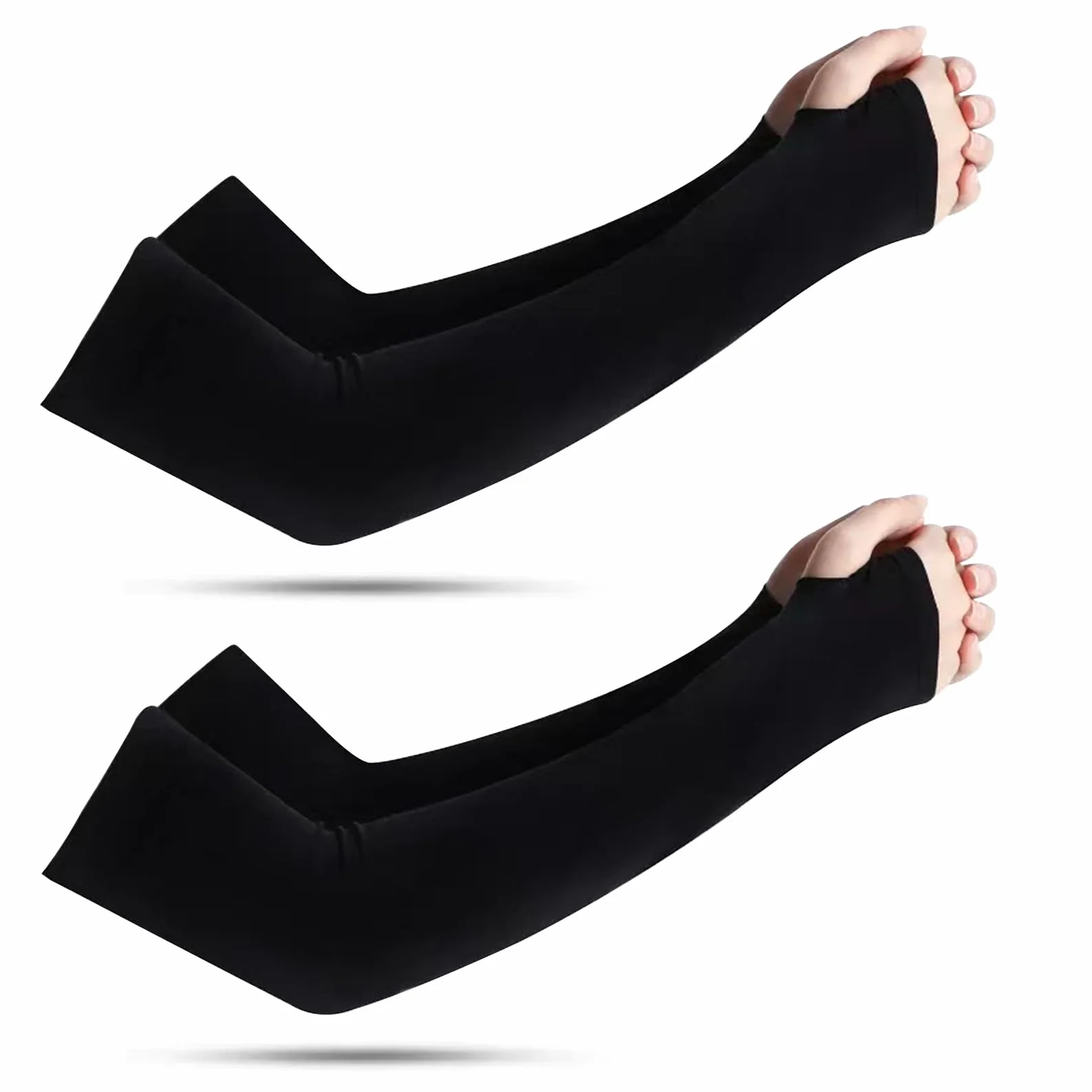 Manchons d'été pour femme Lot de 2 paires Protection UV Solaire Tissu stretch Noir Sport