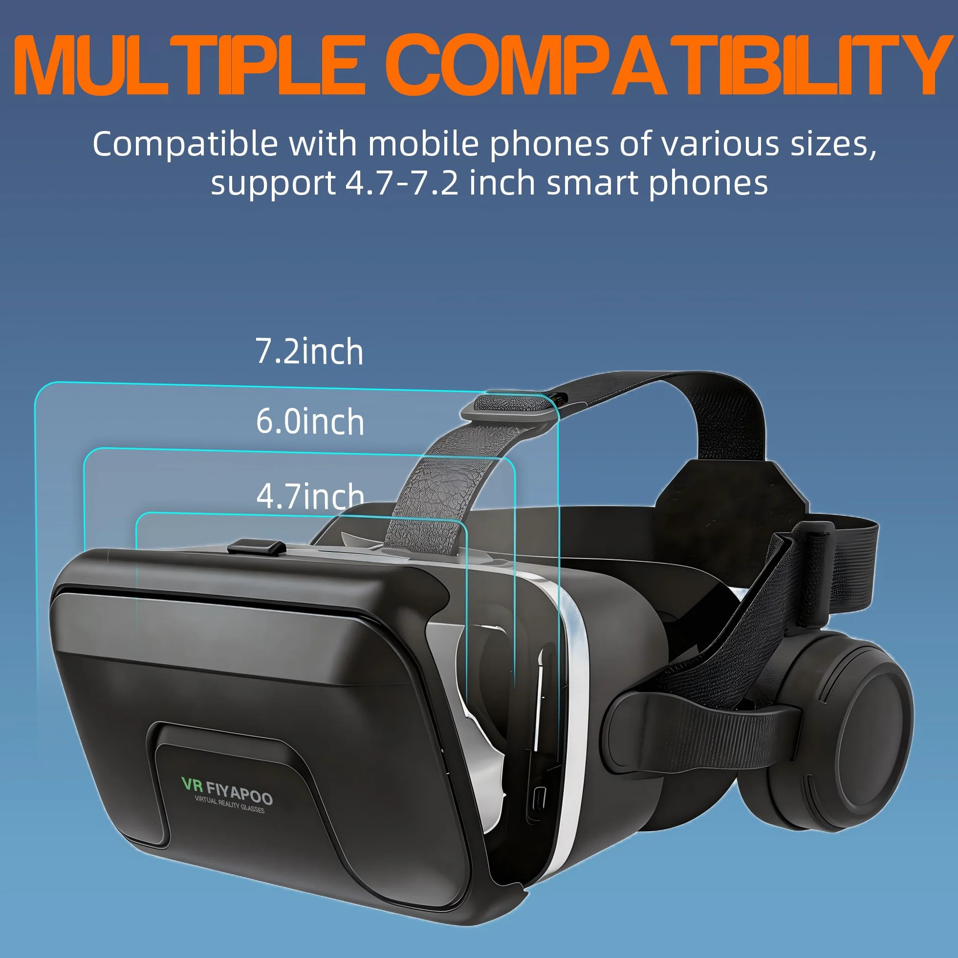 Casque VR HD Lunettes 3D avec Écouteurs Hi-FI Intégrés, Réalité Virtuelle pour Téléphone, pour Films et Jeux, avec Smartphones Android et iPhone (4,7 à 7,2 Pouces), Cadeau Parfait pour Noël