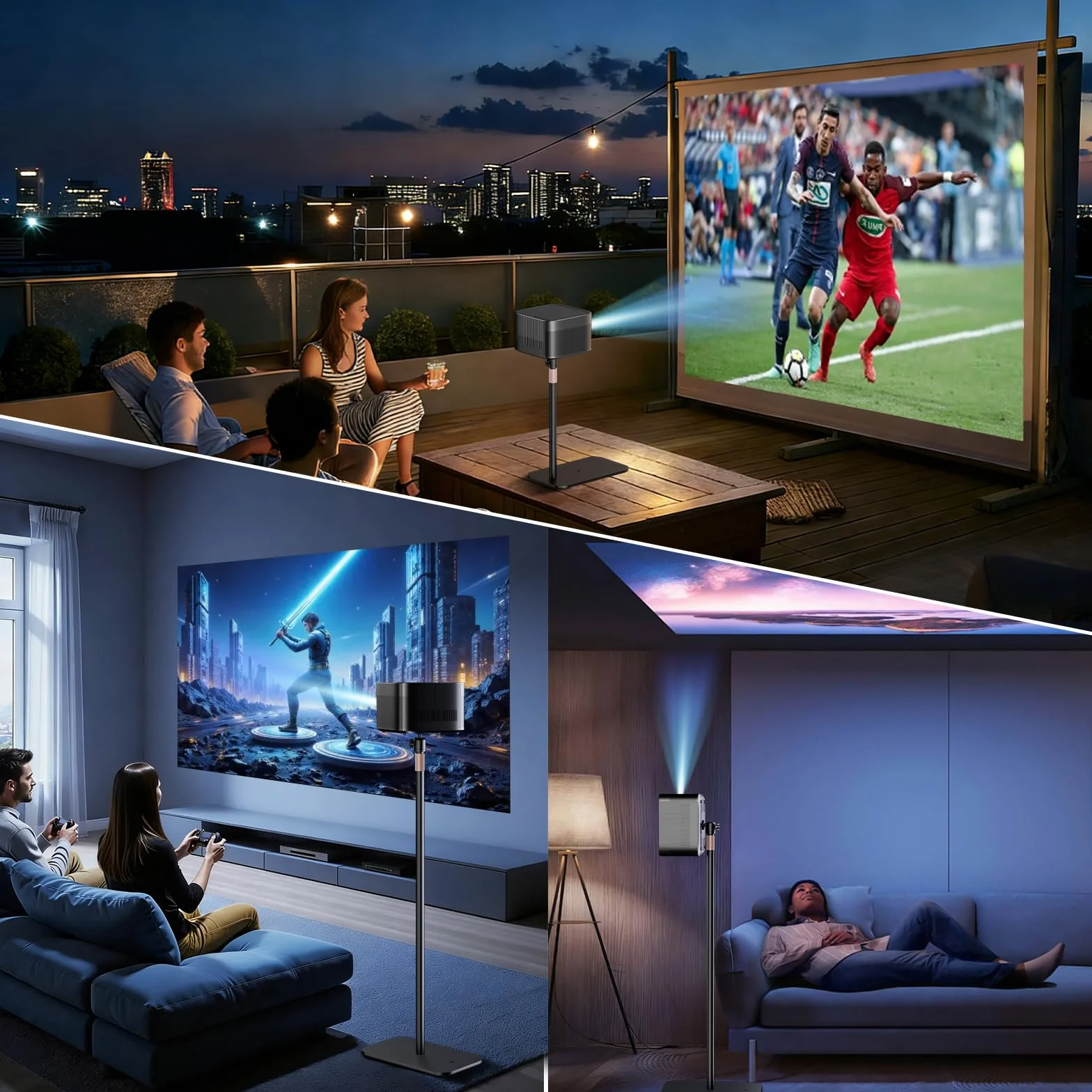 PUTORSEN Support Universel pour Projecteur – Pied réglable en hauteur, 5 kg, Rotule 360°, Pas de vis 1/4"