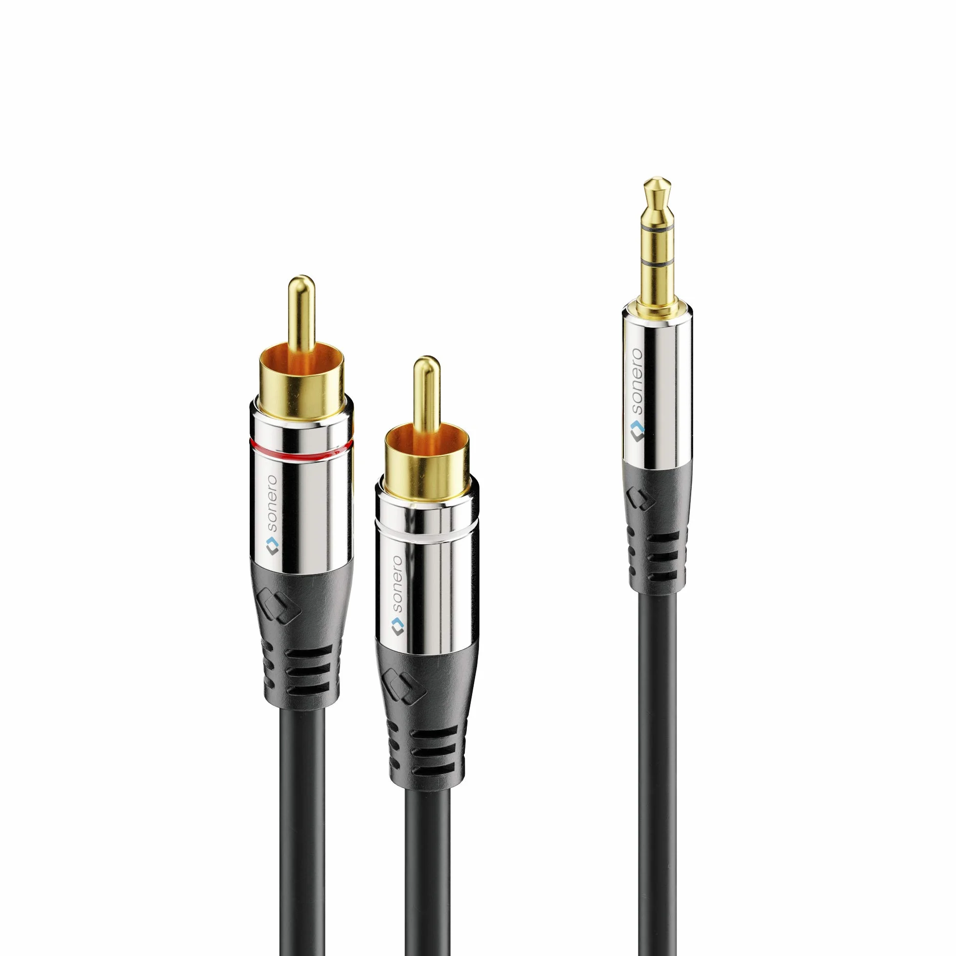 Sonero® Premium câble cinch 15,0 m, 2x câble cinch vers jack 3,5 mm, câble audio, système hi-fi, AUX, noir