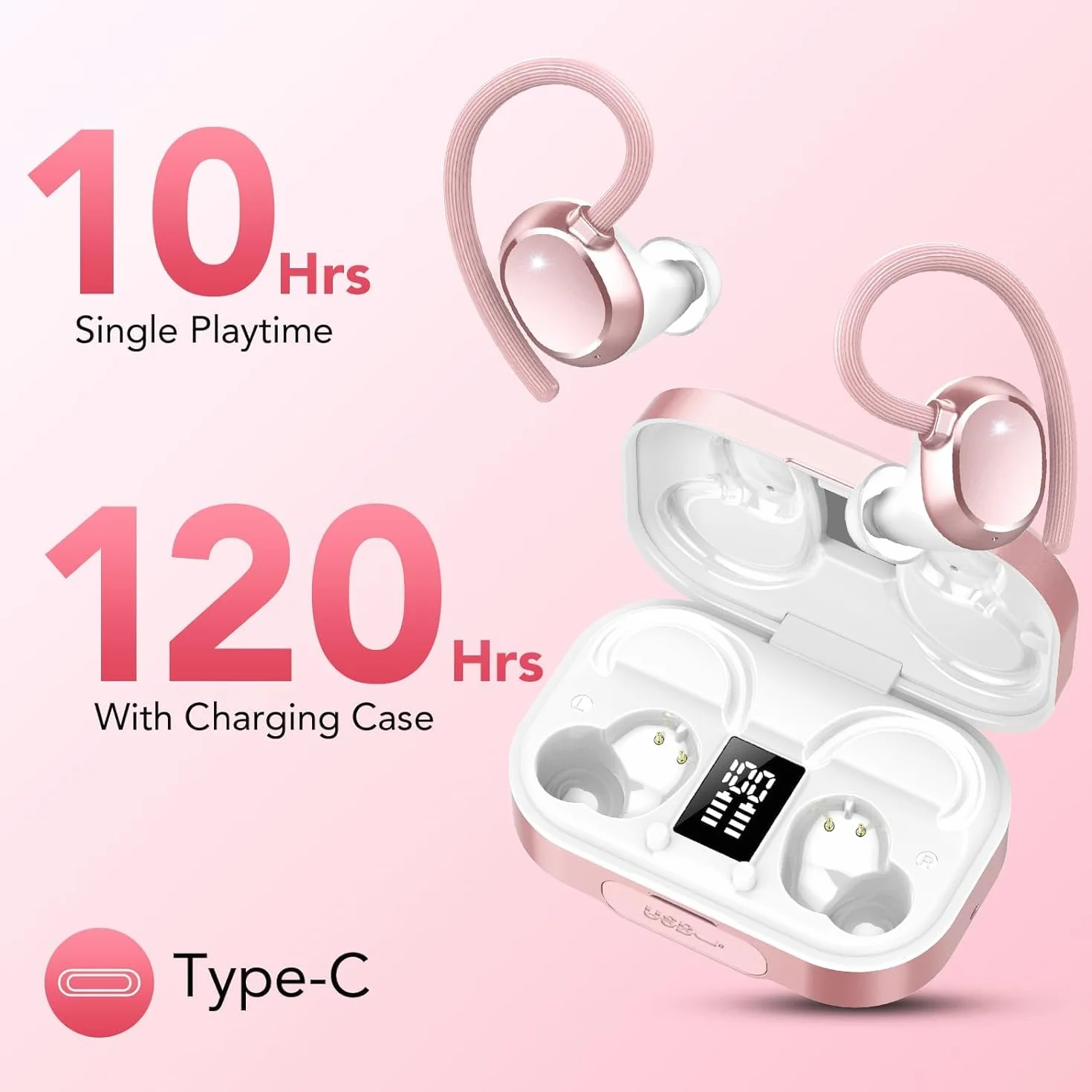 Ecouteurs Bluetooth sans Fil Sport, 120H Bluetooth 5.3 avec HiFi Stéréo, Écouteurs sans Fil Bruit 4 HD Mic CVC 8.0 Antibruit, Écran LED, Contrôle Tactile IP7 Étanche USB-C Casque Running iOS/Android