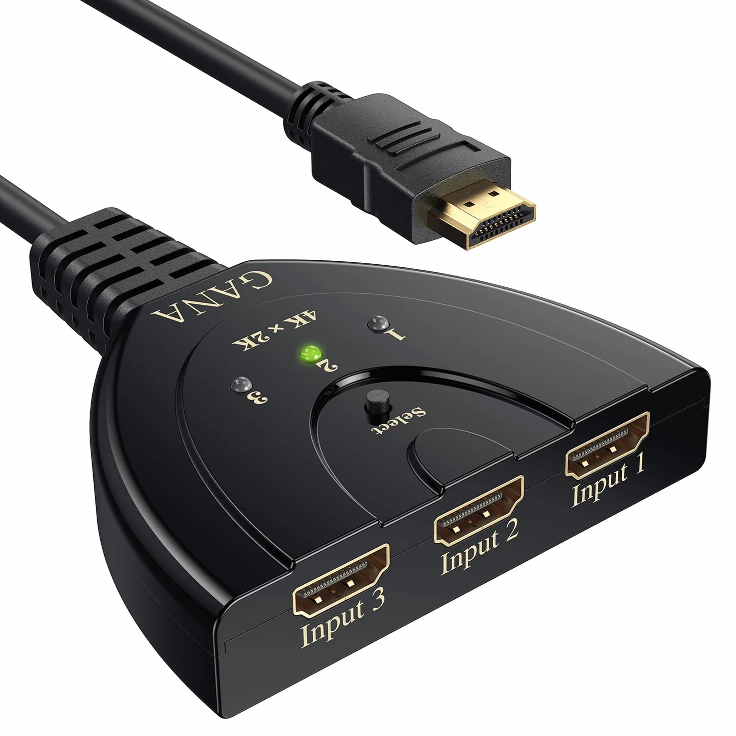 GANA Multiprise HDMI Switch 3 Entrée 1 Sortie Commutateur HDMI 4K avec Câble Haute Vitesse, Compatible avec TV, Roku, Fire TV Stick, Xbox, PS5, PS4, Blu-Ray, PC