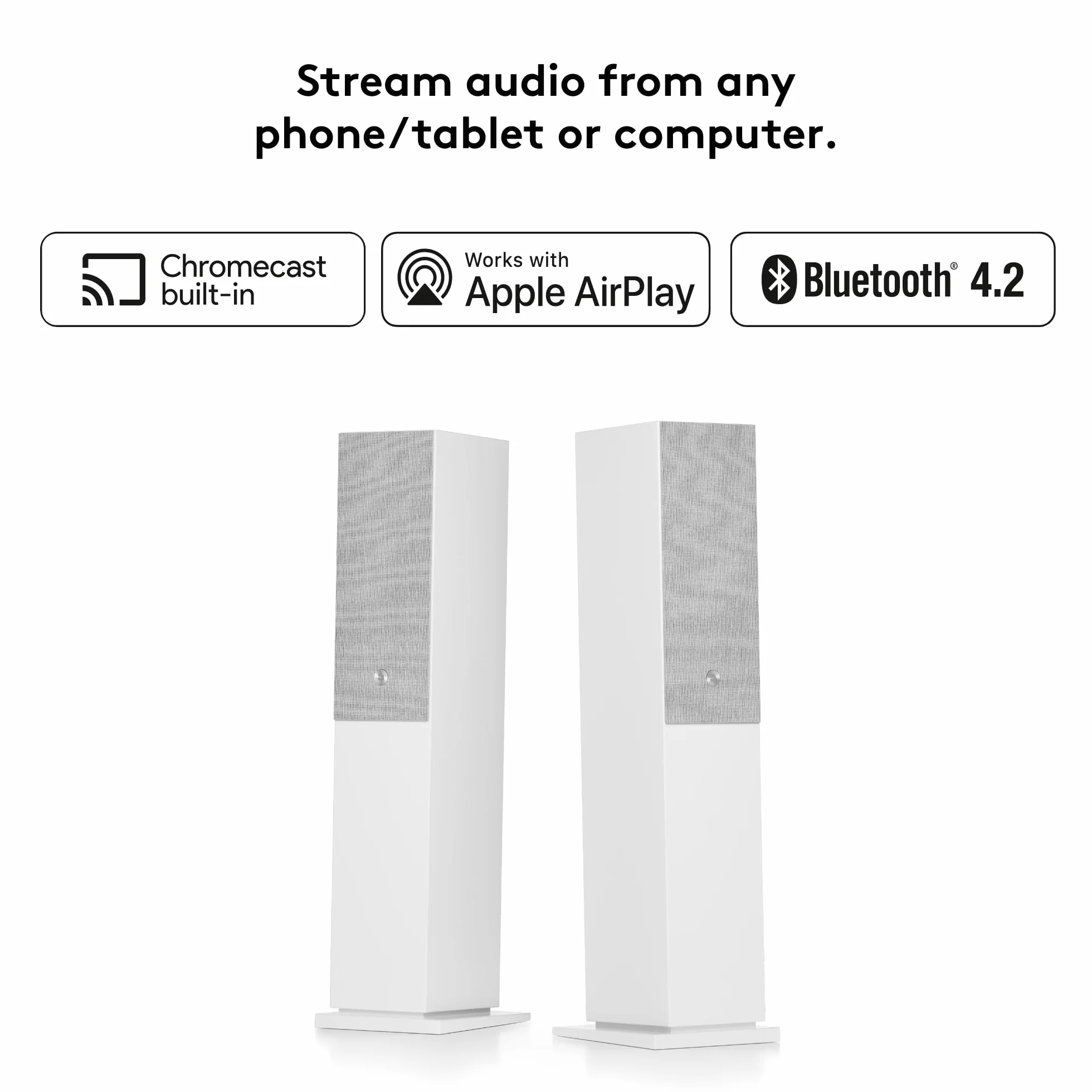 Audio Pro - Enceintes TV A48 - Streaming et Multiroom, 2 Amplificateurs 130W pour Home Entertainment - HDMI Arc, WiFi, Bluetooth, Airplay 2, Chromecast - Blanc