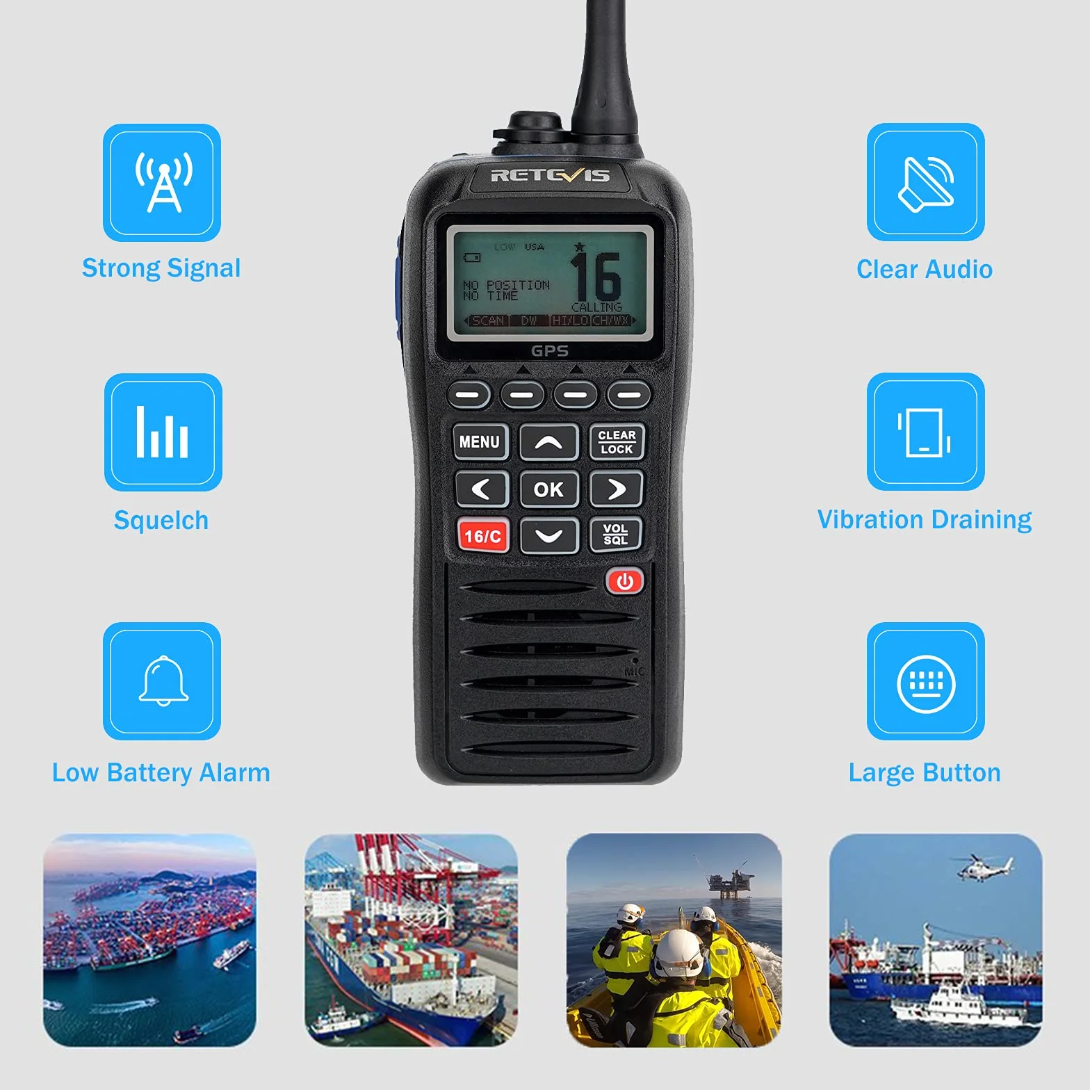 Retevis RM40 Talkie Walkie Marine IP67 VHF Marin Portable Flottant GPS Noir
