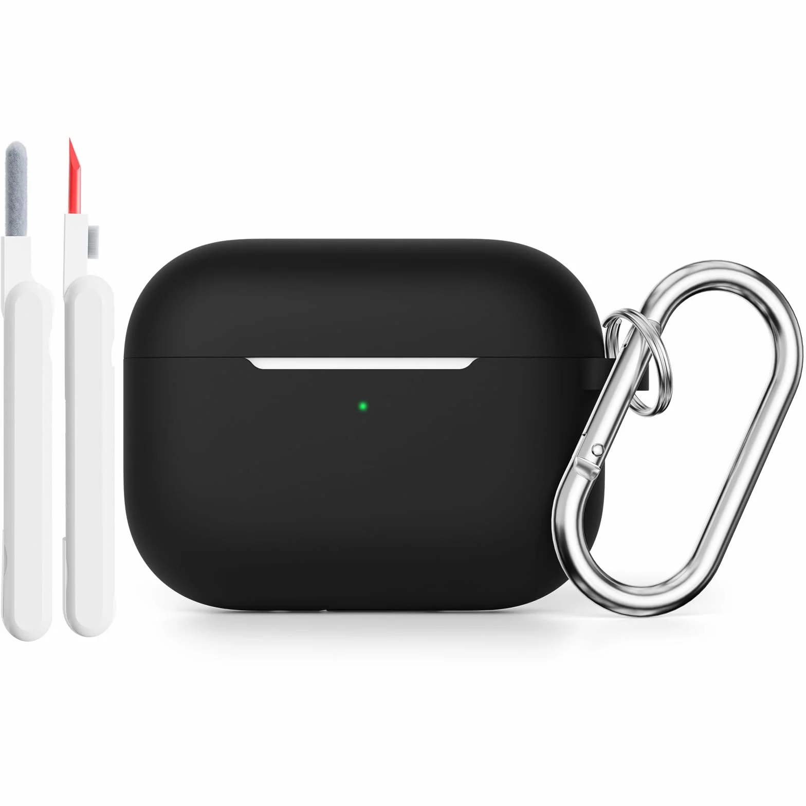 Coque silicone AirPods Pro 3 (2025) protection antichoc avec brosse nettoyage et mousqueton - Noir